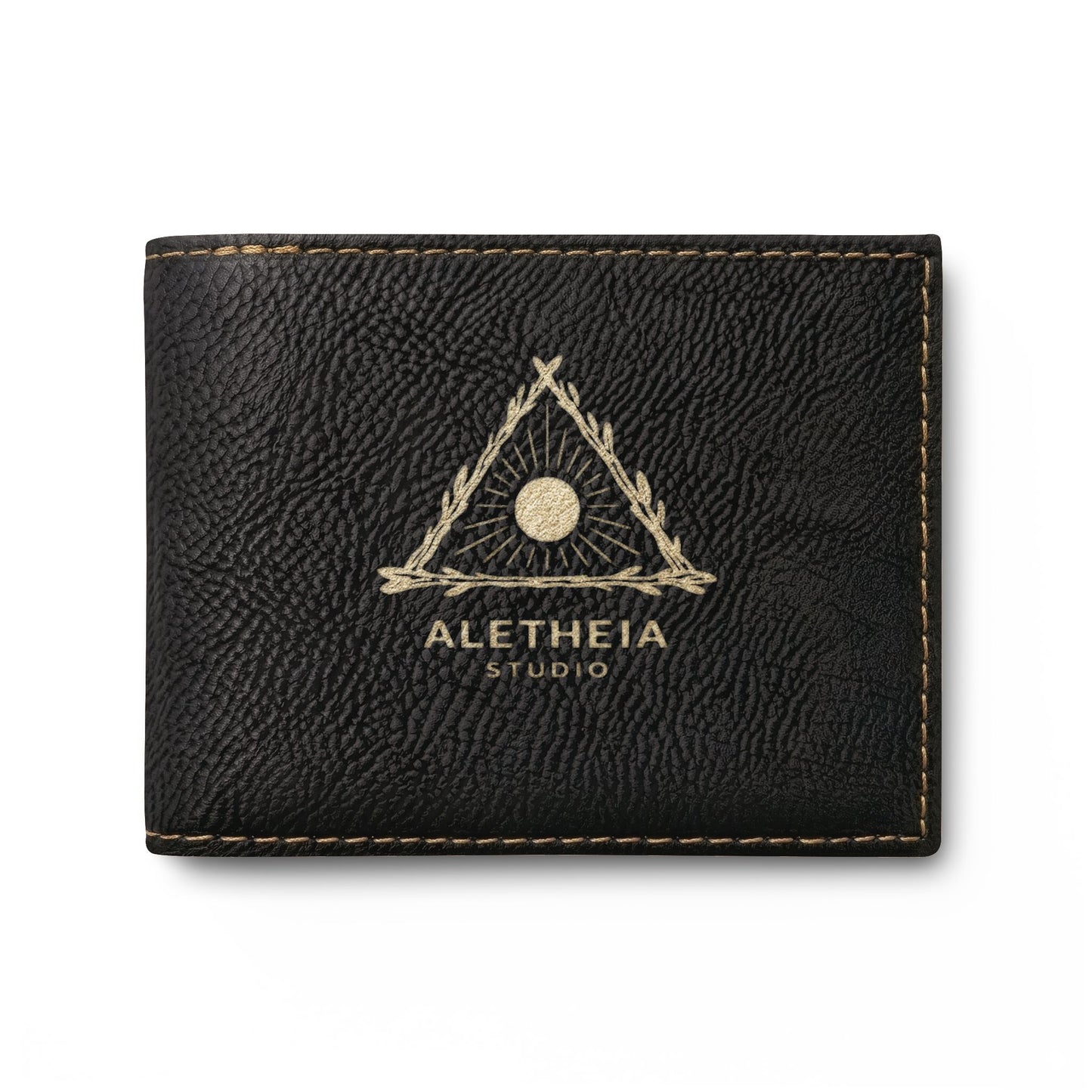 Aletheia Leather Bi-Fold Wallet — Classic Brown Flip Wallet with Logo