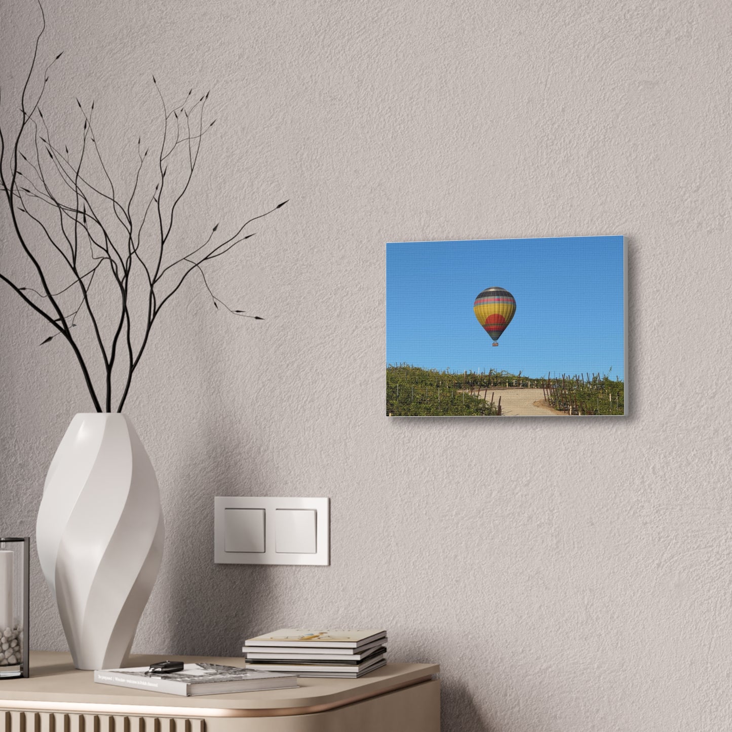 Hot Air Balloon Over Vineyard Canvas
