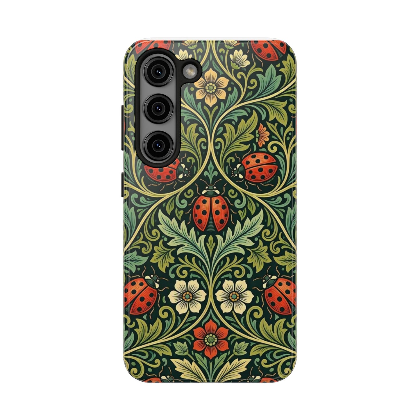 Vintage Floral Ladybug Tough Phone Case — Botanical Victorian Pattern