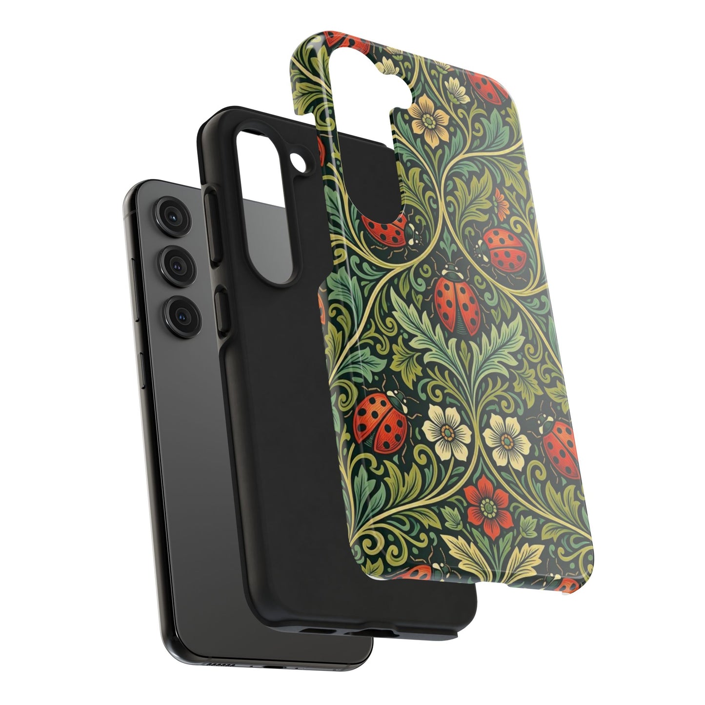 Vintage Floral Ladybug Tough Phone Case — Botanical Victorian Pattern