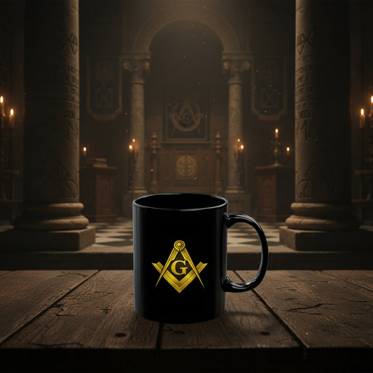 Freemason Square & Compass Gold Black Mug