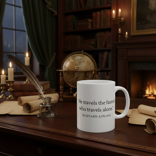"He travels the fastest who travels alone" Quote Mug | Edward Kipling Coffee Cup