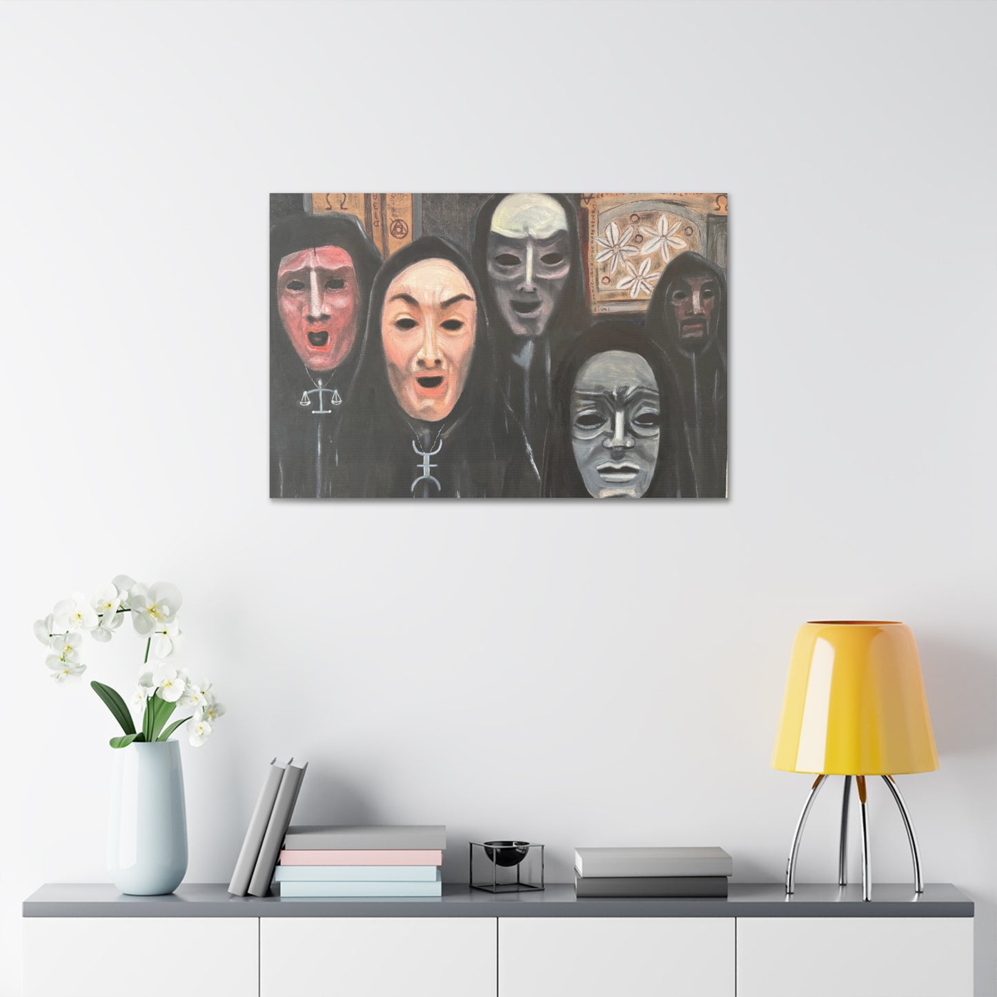 Masked Figures Canvas Stretched 1.5" | Dark Portrait Wall Art