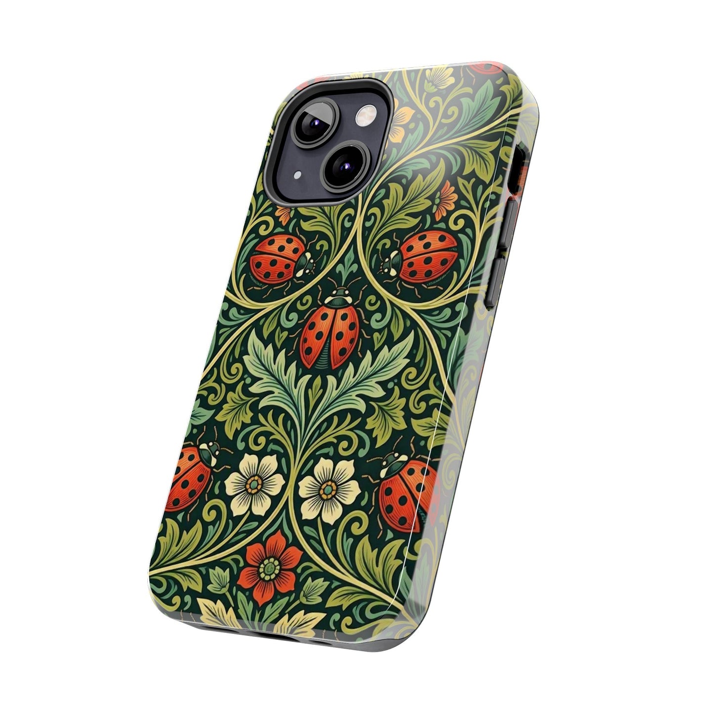 Vintage Floral Ladybug Tough Phone Case — Botanical Victorian Pattern