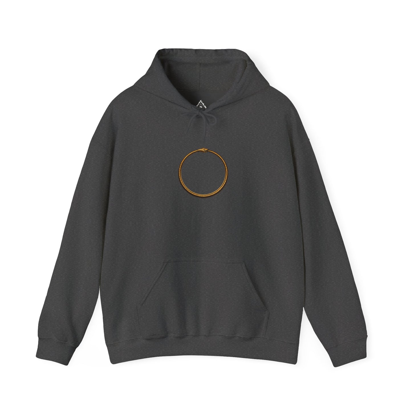 Hoodie with Minimal Bronze Ouroboros Graphic — Simple Circle Logo Pullover