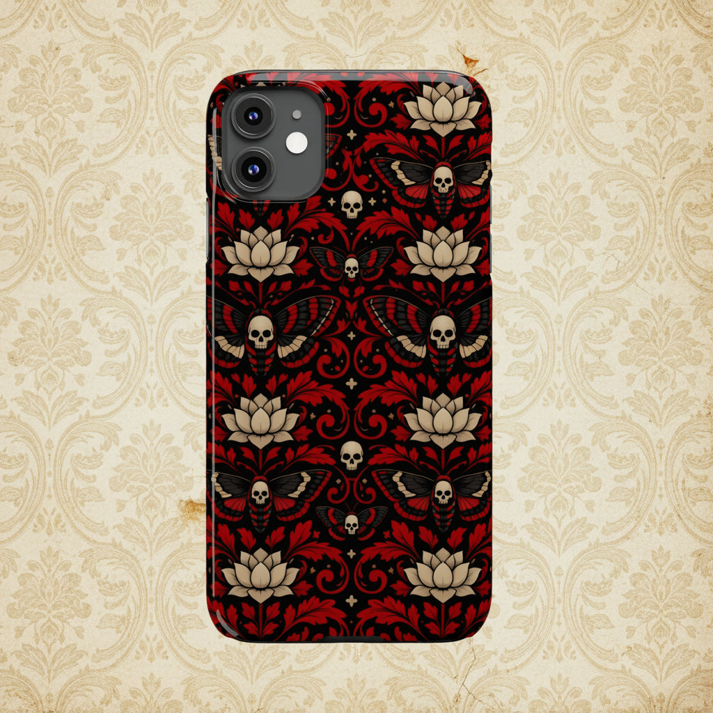 Gothic Skull & Lotus Slim Phone Case — Red Damask Moth Pattern