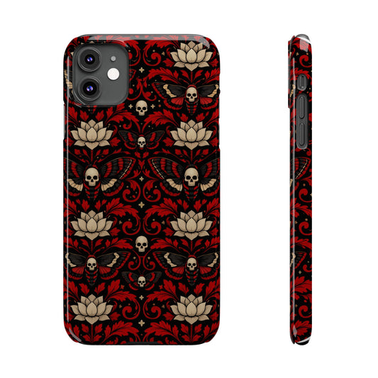 Gothic Skull & Lotus Slim Phone Case — Red Damask Moth Pattern
