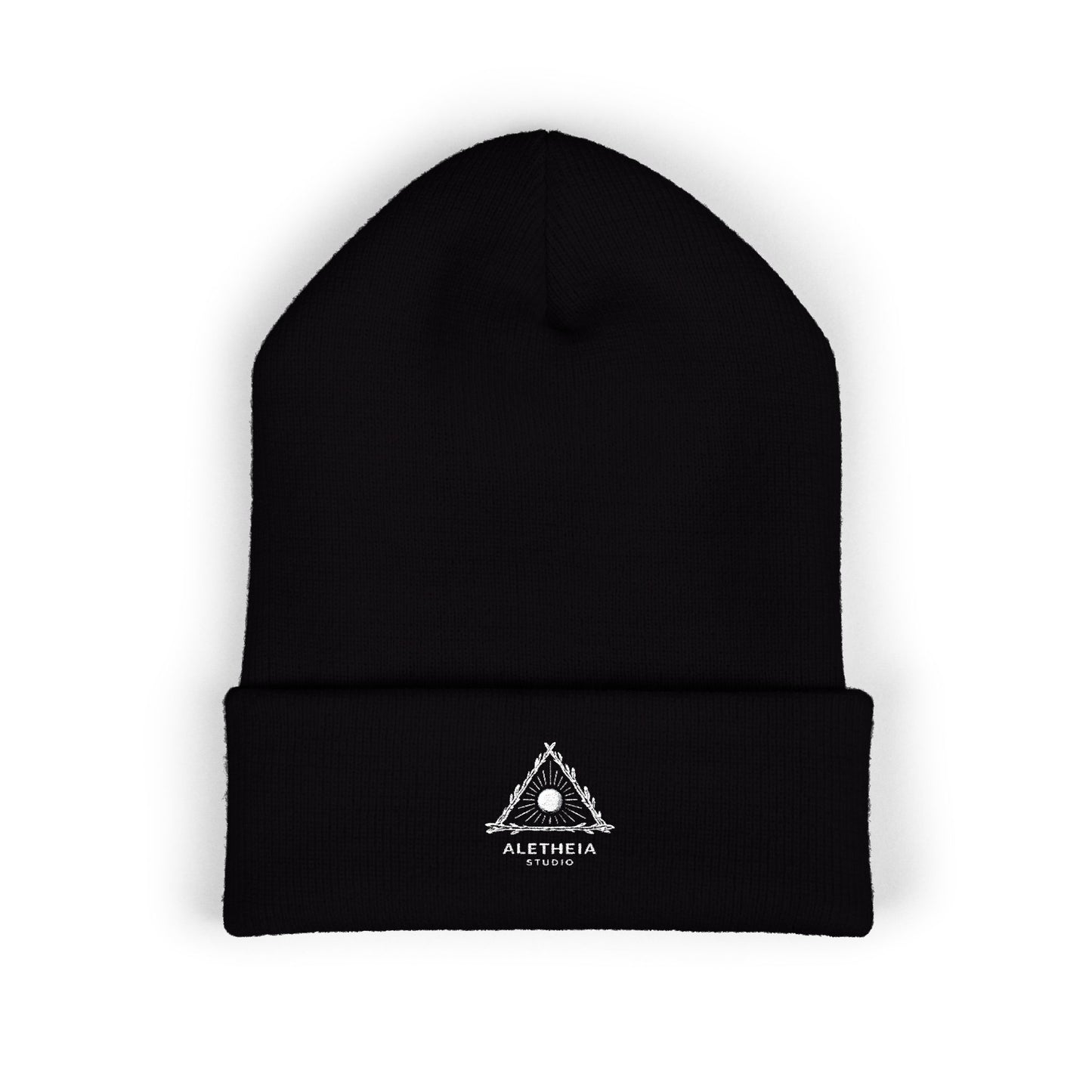 Embroidered Heart Rose Cuffed Beanie – Minimal White Knit Winter Hat