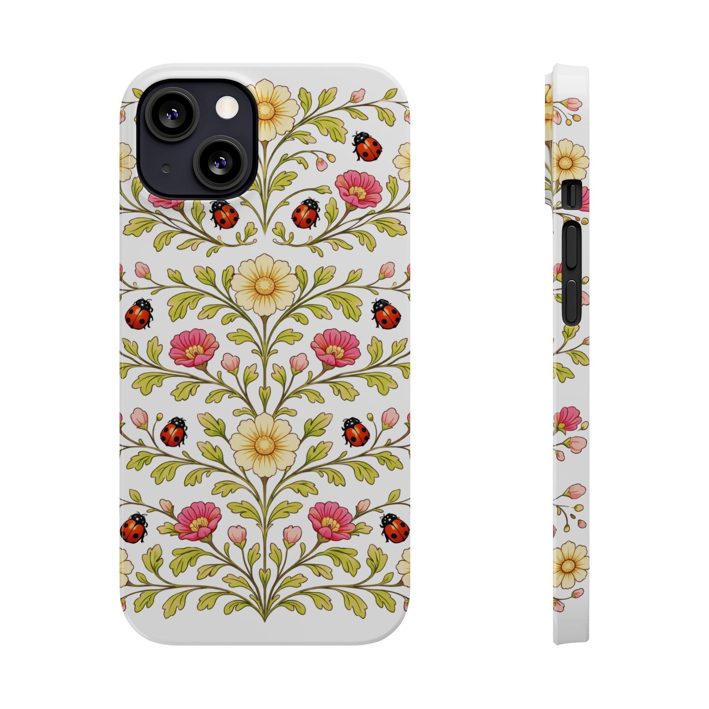 Floral Ladybug Slim Phone Case — Vintage Garden Pattern