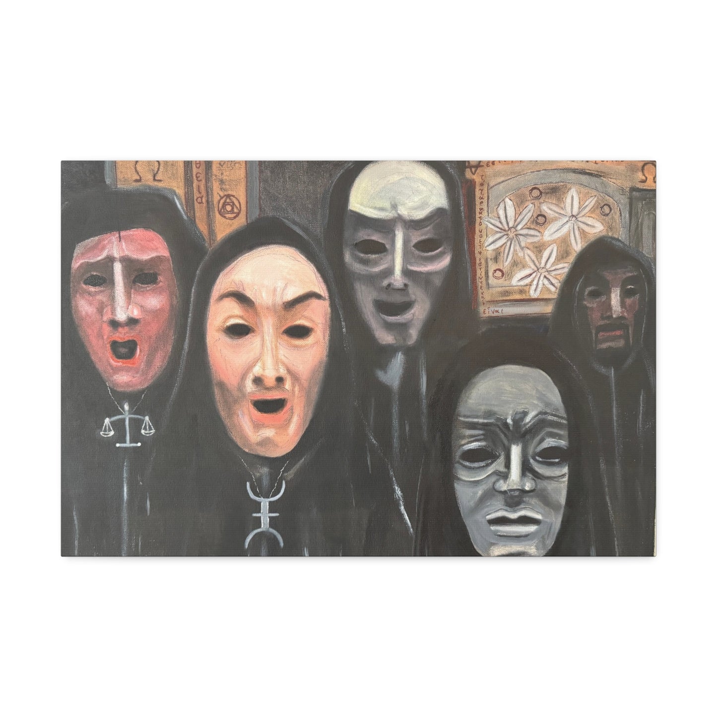 Masked Figures Canvas Stretched 1.5" | Dark Portrait Wall Art