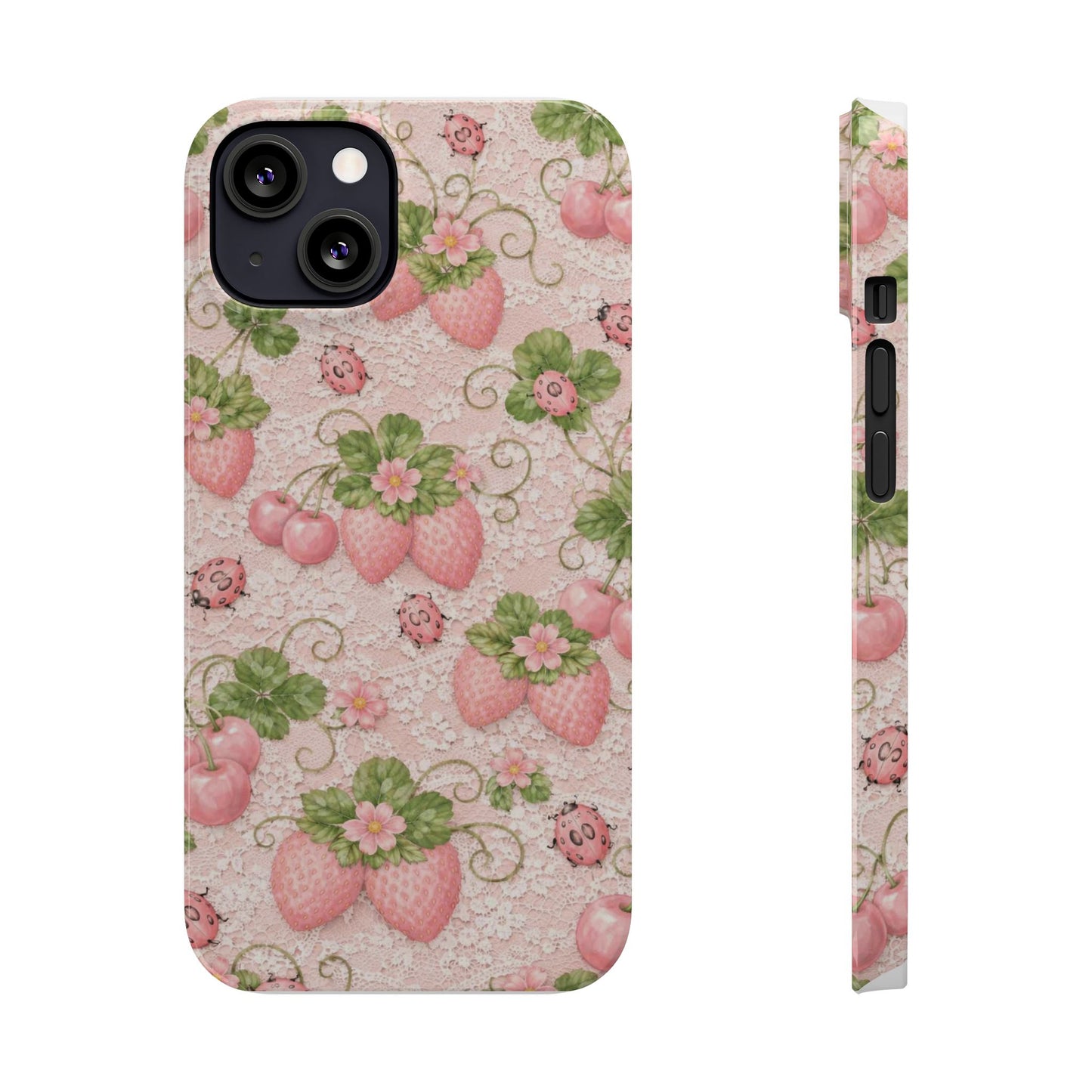 Strawberry Pattern Slim Phone Case — Vintage Pink Floral Fruit Design