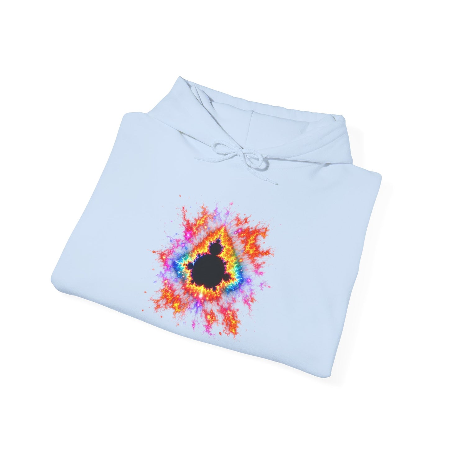Mandelbrot Nebula Hoodie — Rainbow Fractal Explosion Pullover