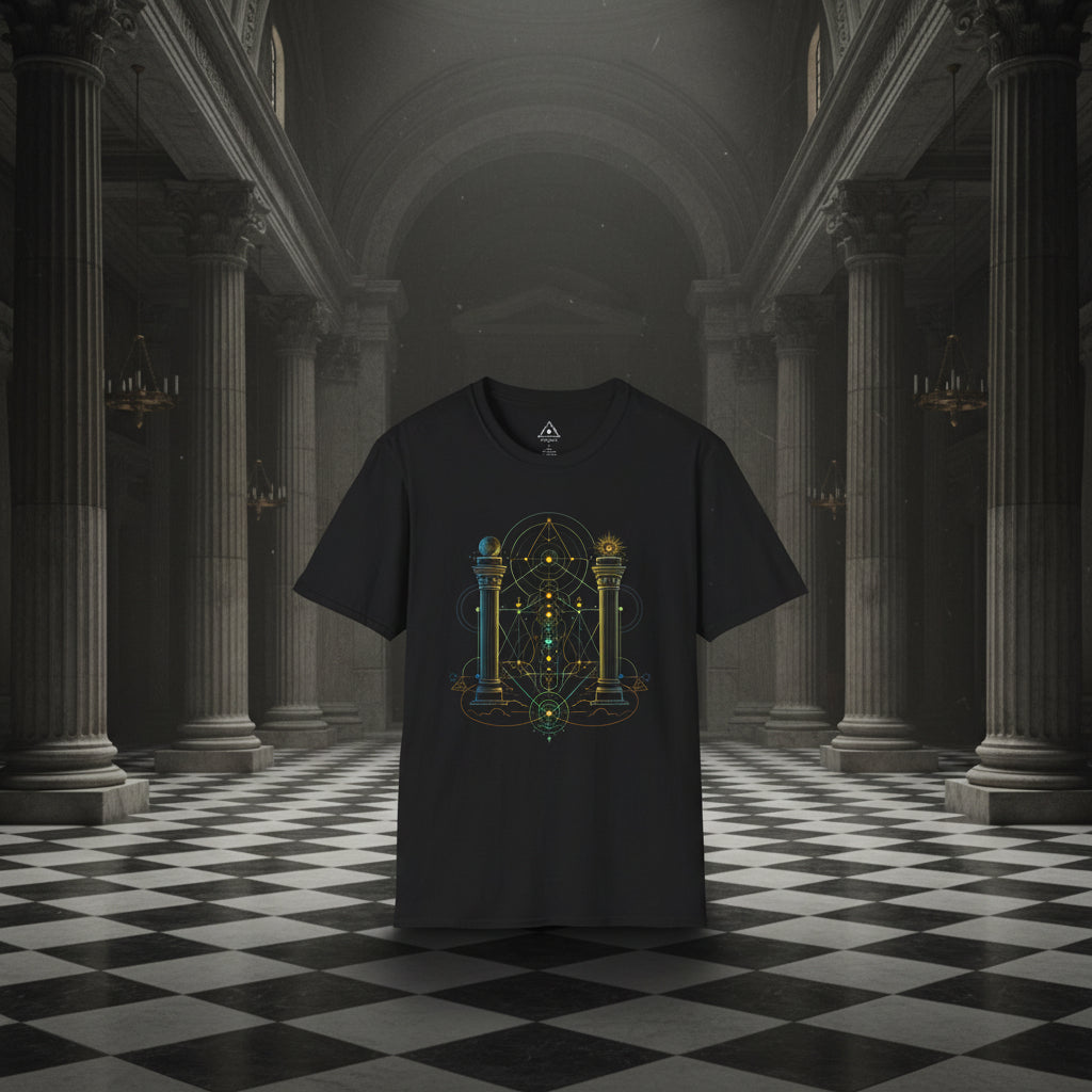 Mystic Pillars Geometry T-Shirt — Celestial Alchemy Graphic Tee