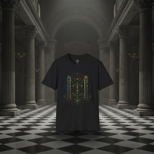 Mystic Pillars Geometry T-Shirt — Celestial Alchemy Graphic Tee