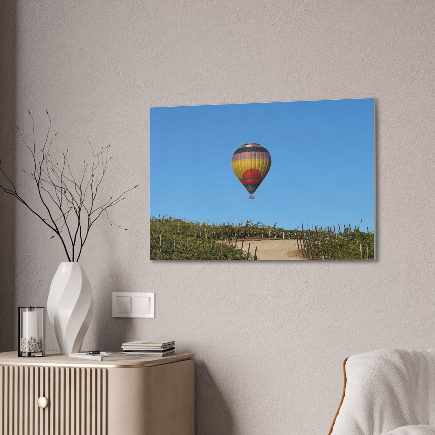 Hot Air Balloon Over Vineyard Canvas