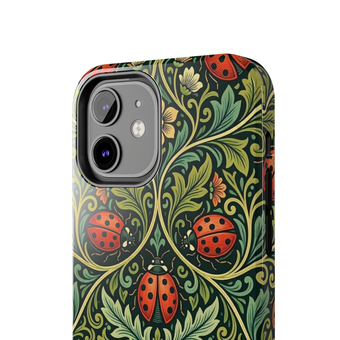 Vintage Floral Ladybug Tough Phone Case — Botanical Victorian Pattern
