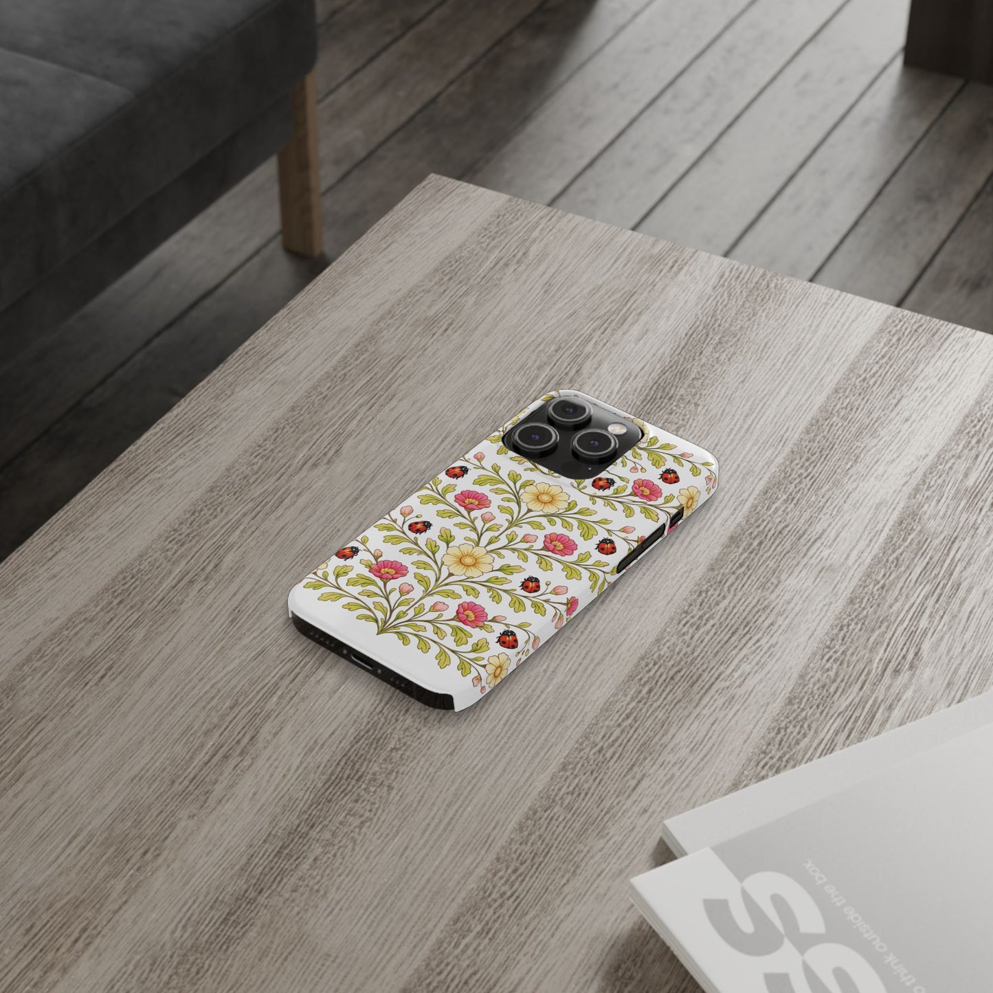 Floral Ladybug Slim Phone Case — Vintage Garden Pattern