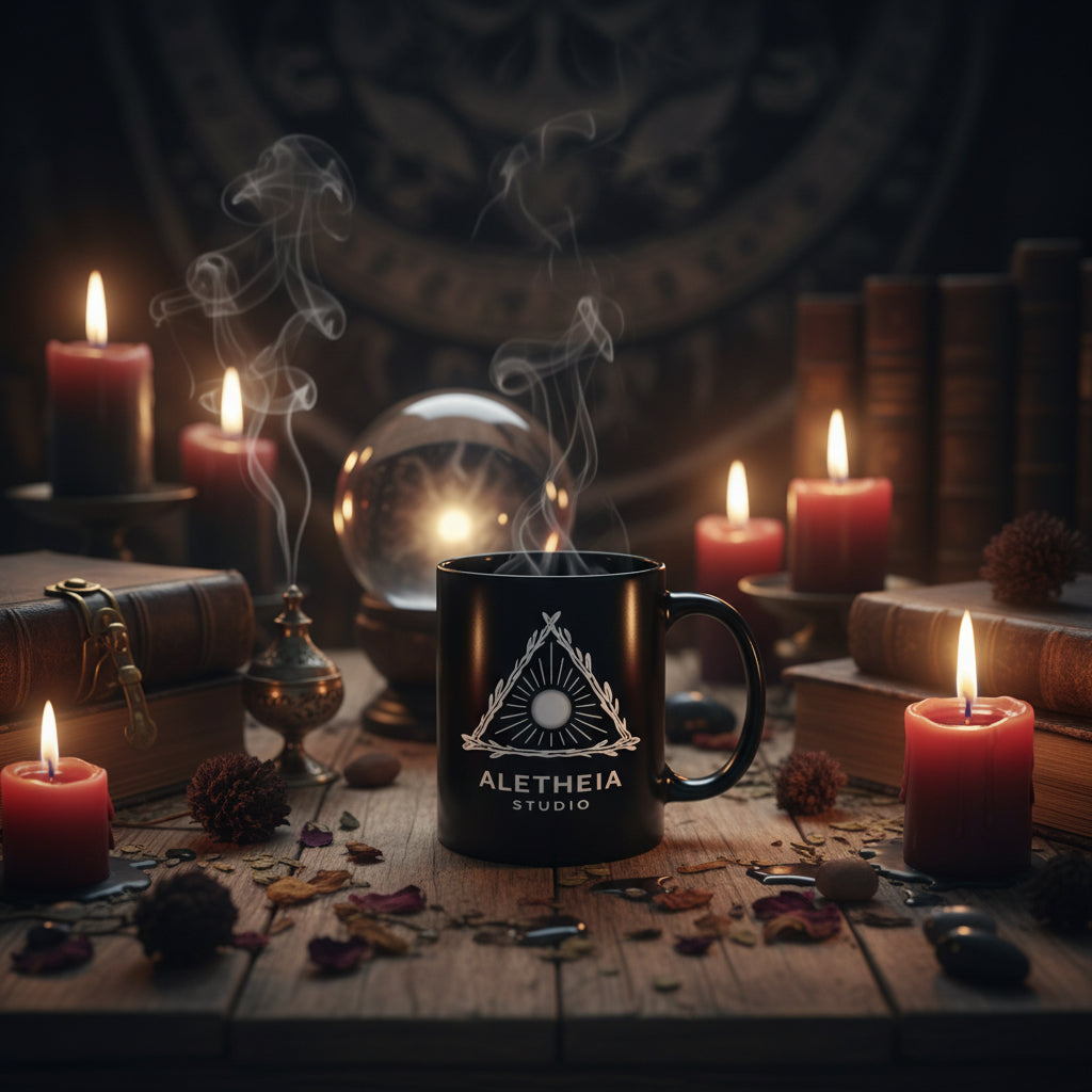 Aletheia Studio Mug — Acacia & Radiant Sun Emblem
