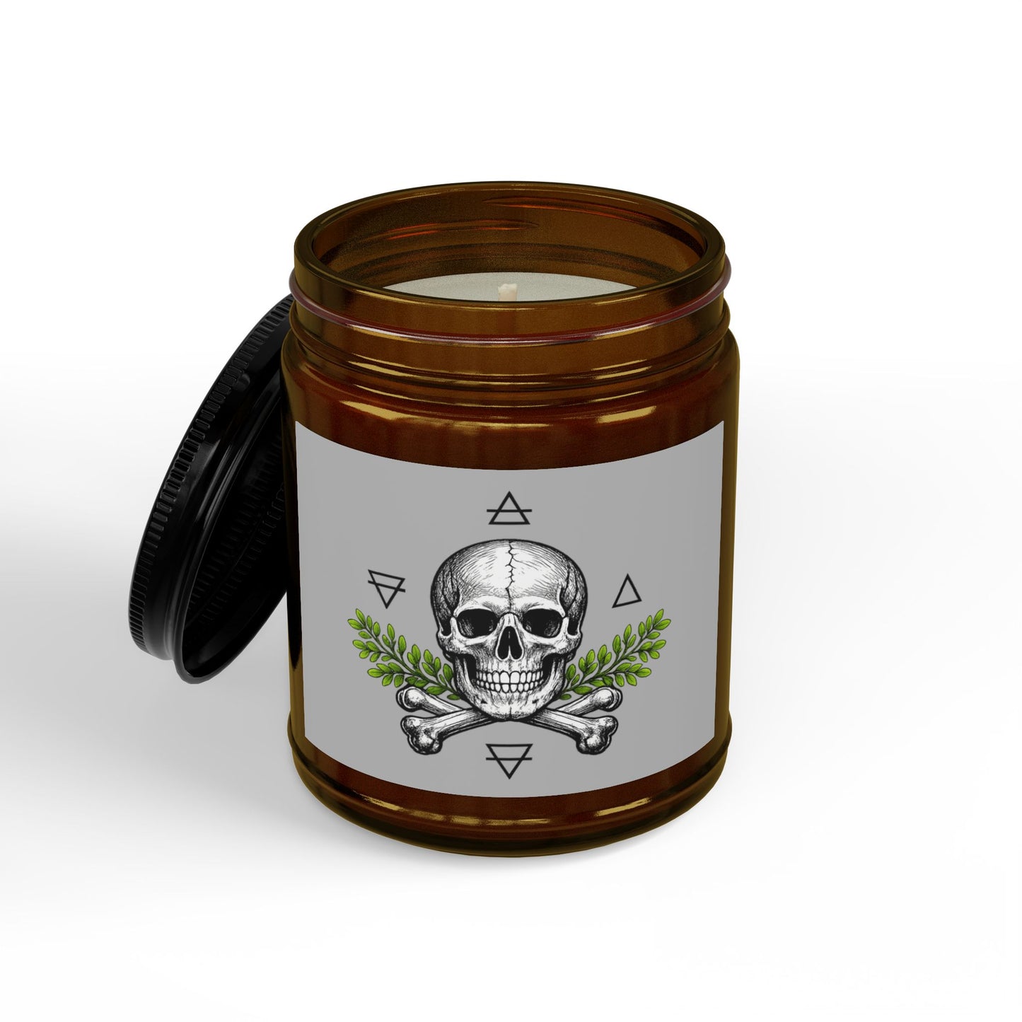 Herbal Skull Soy Candle — 4oz & 9oz Scented Jar with Black Lid