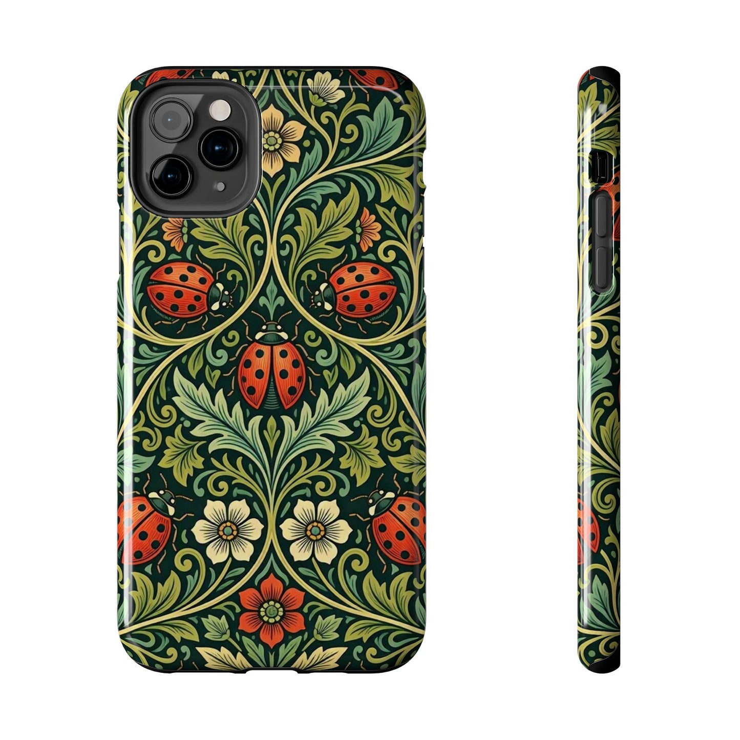 Vintage Floral Ladybug Tough Phone Case — Botanical Victorian Pattern