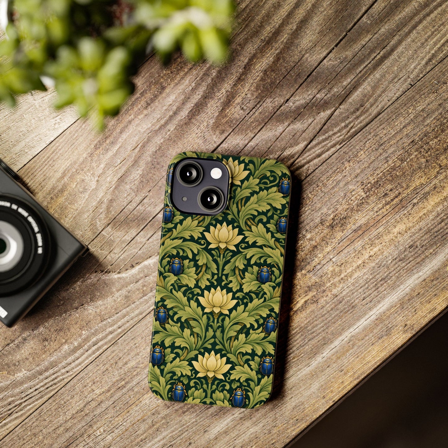 Vintage William Morris Green Lotus & Beetle Slim Phone Case