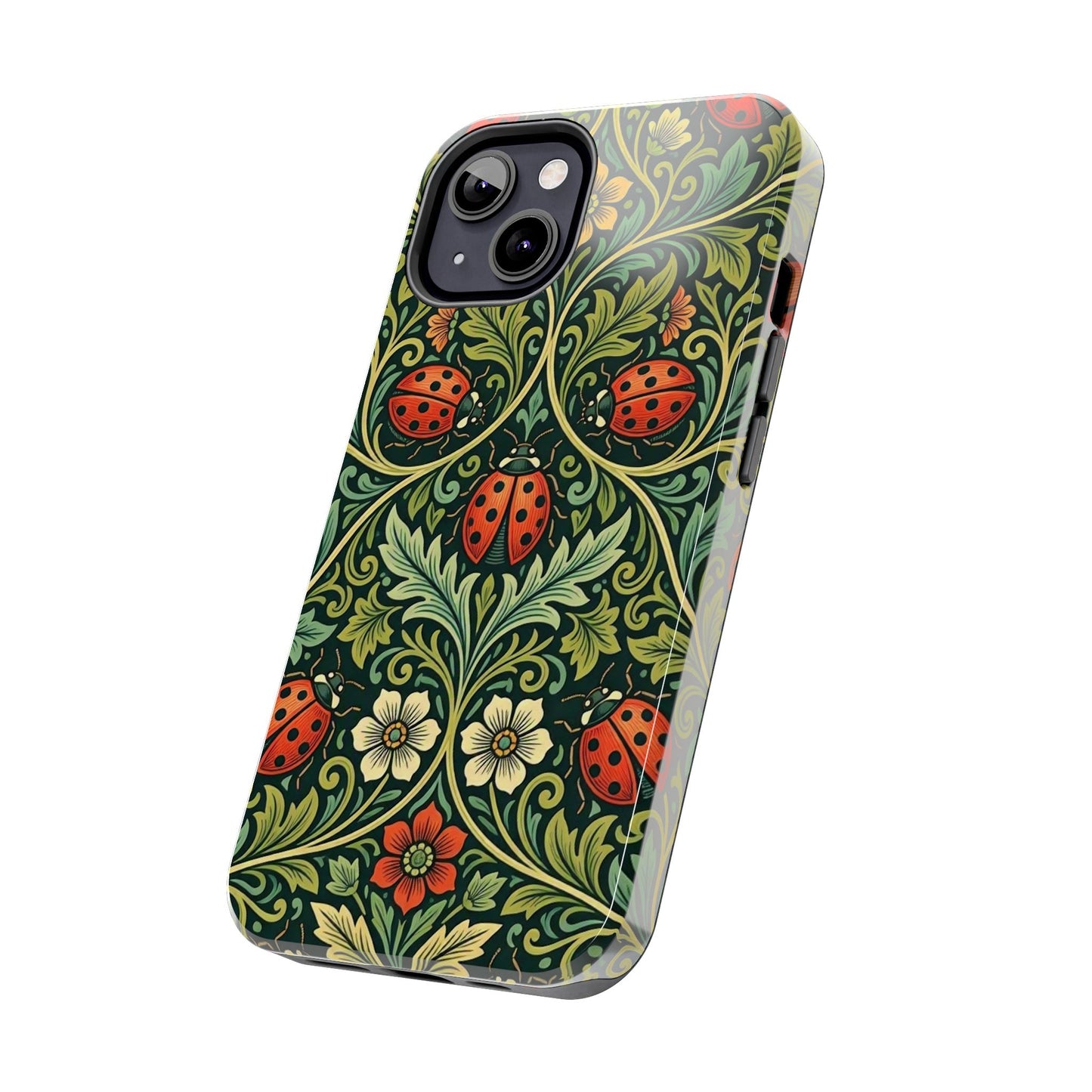 Vintage Floral Ladybug Tough Phone Case — Botanical Victorian Pattern