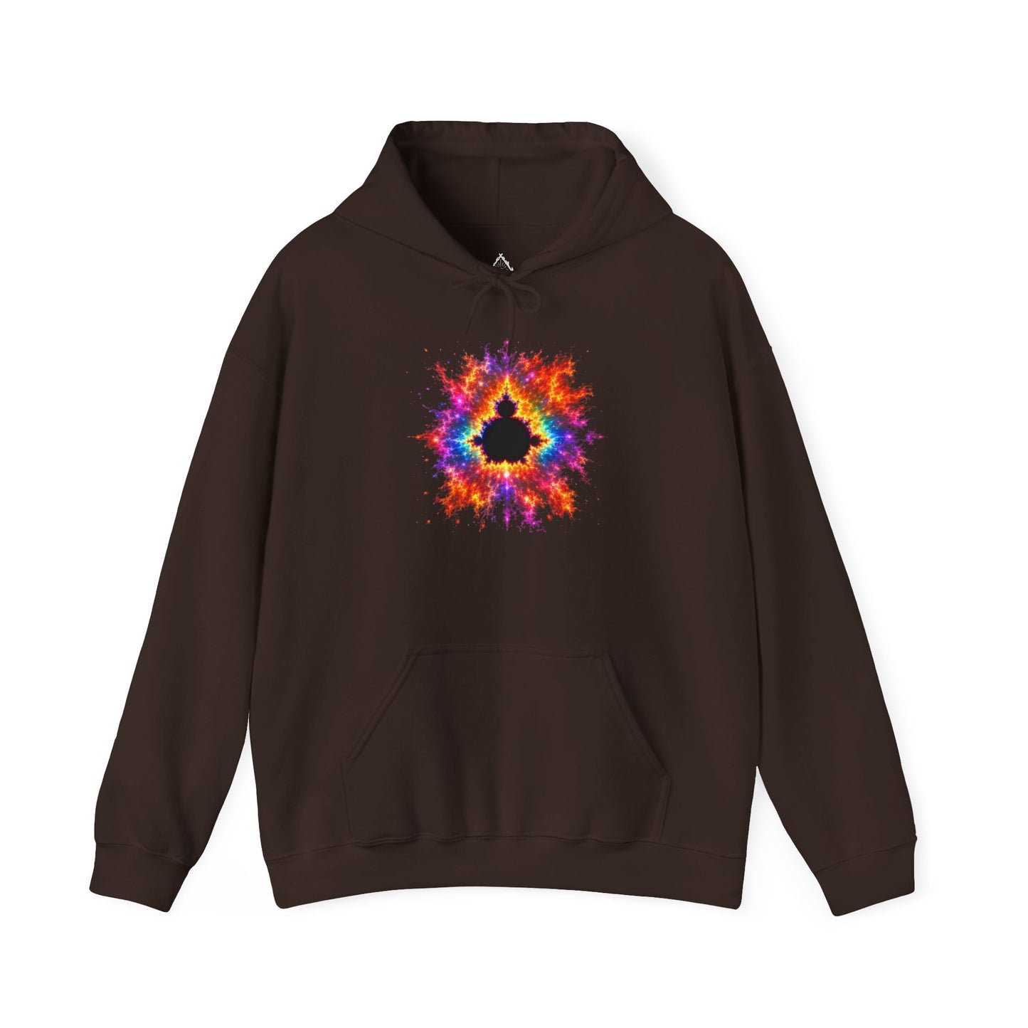 Mandelbrot Nebula Hoodie — Rainbow Fractal Explosion Pullover