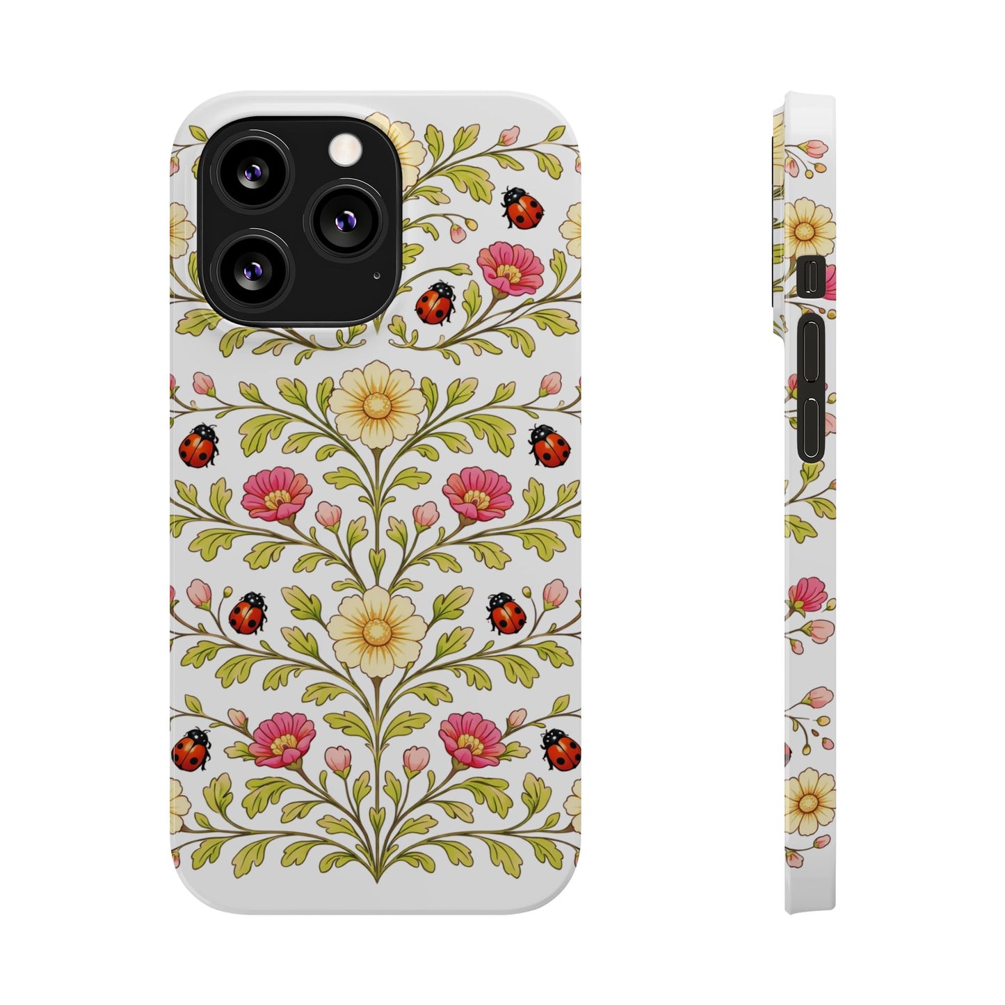 Floral Ladybug Slim Phone Case — Vintage Garden Pattern