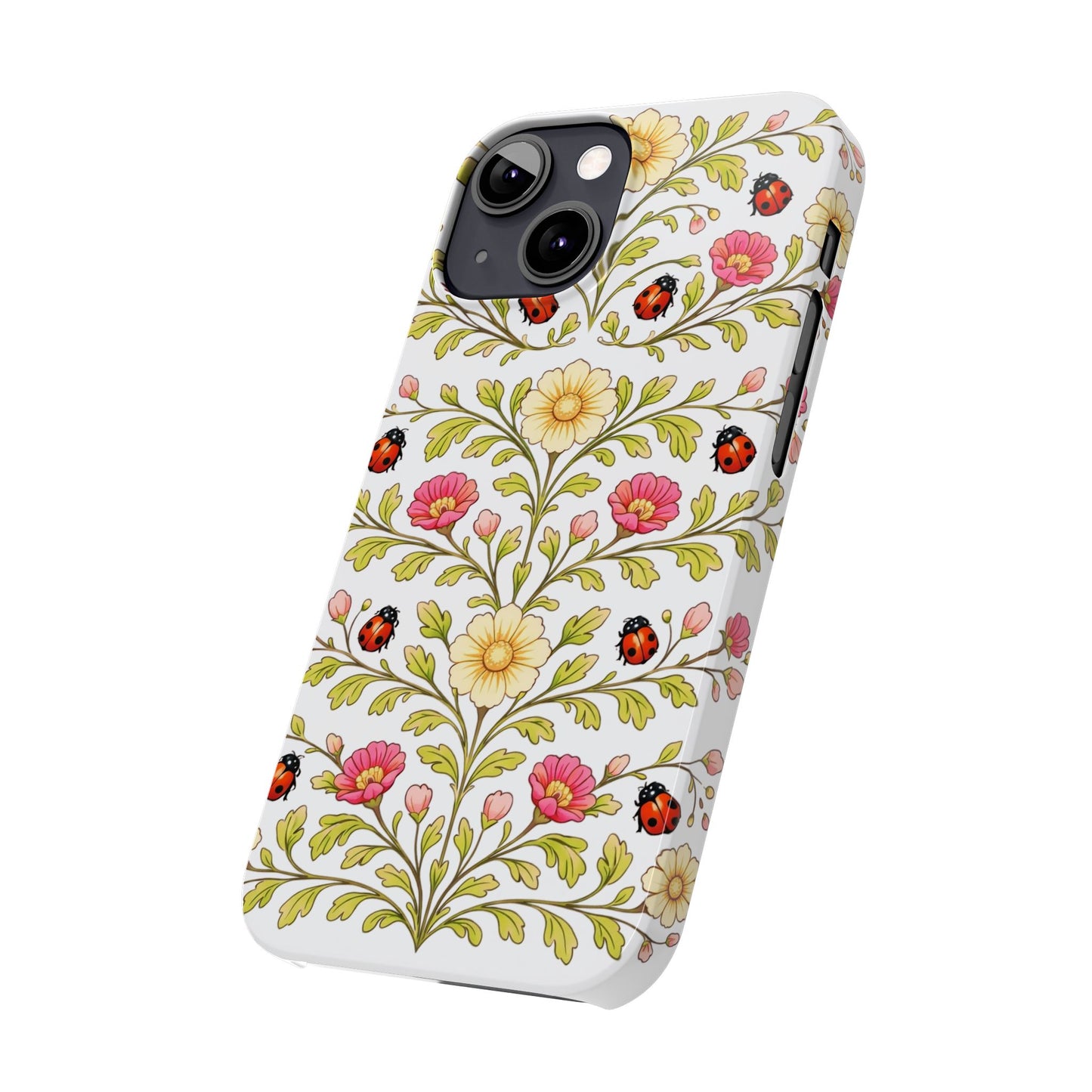 Floral Ladybug Slim Phone Case — Vintage Garden Pattern