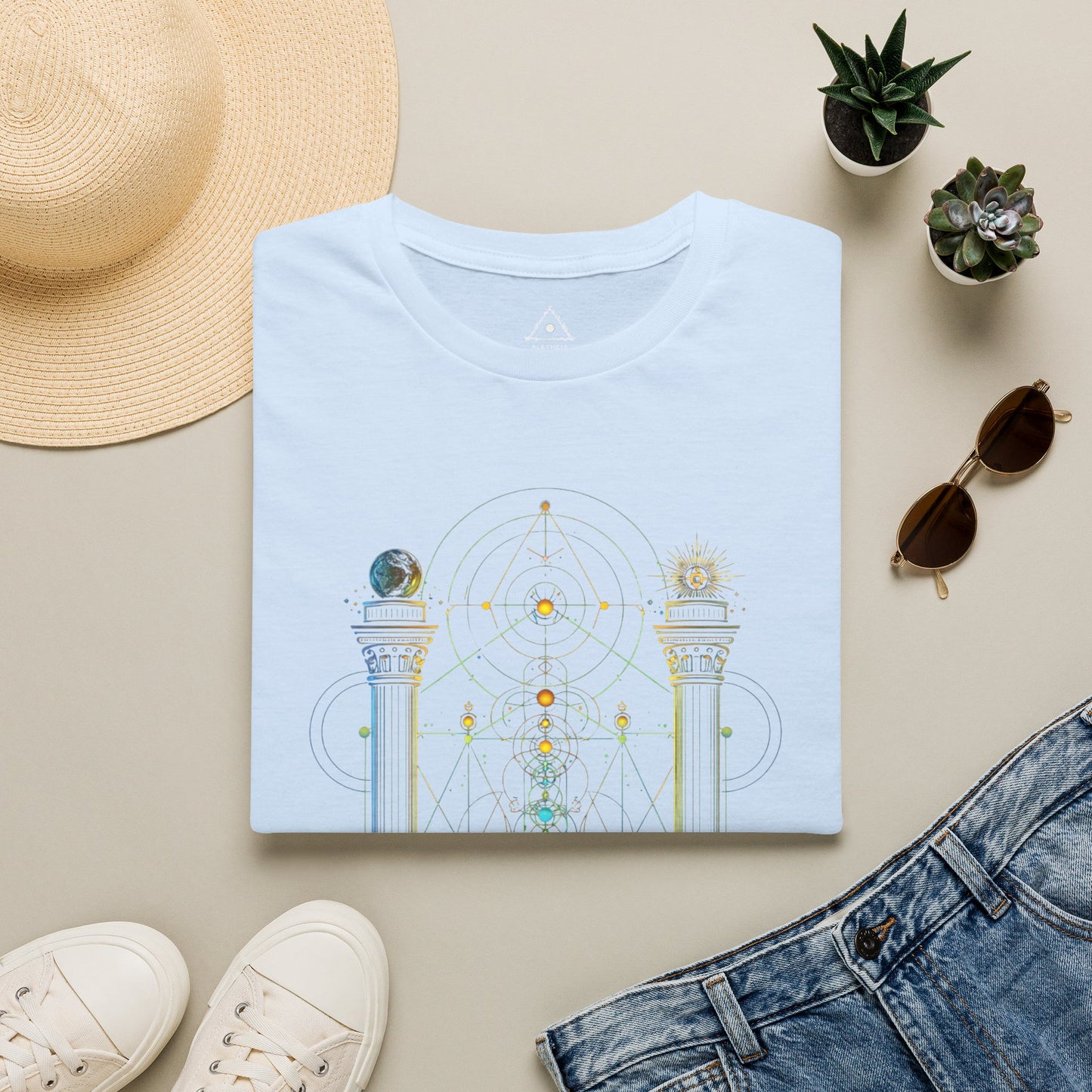 Mystic Pillars Geometry T-Shirt — Celestial Alchemy Graphic Tee