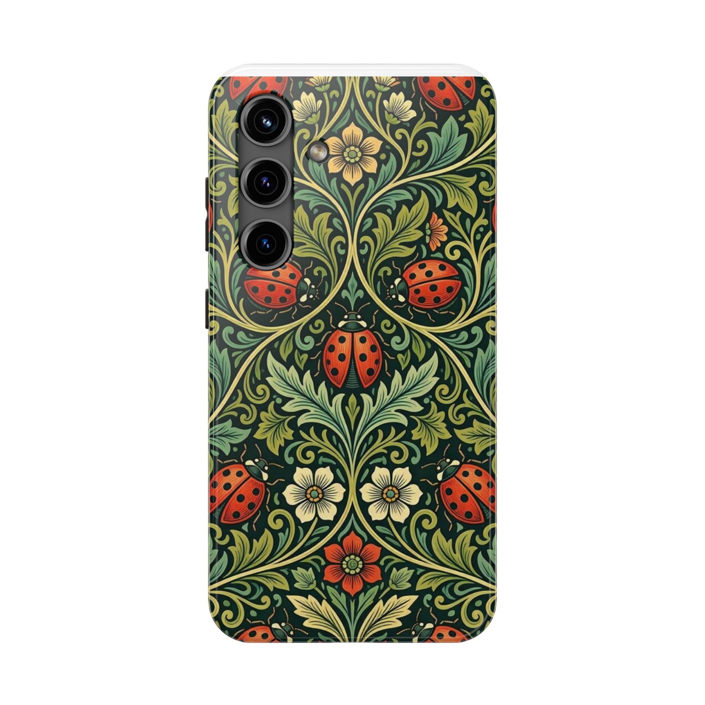 Vintage Floral Ladybug Tough Phone Case — Botanical Victorian Pattern