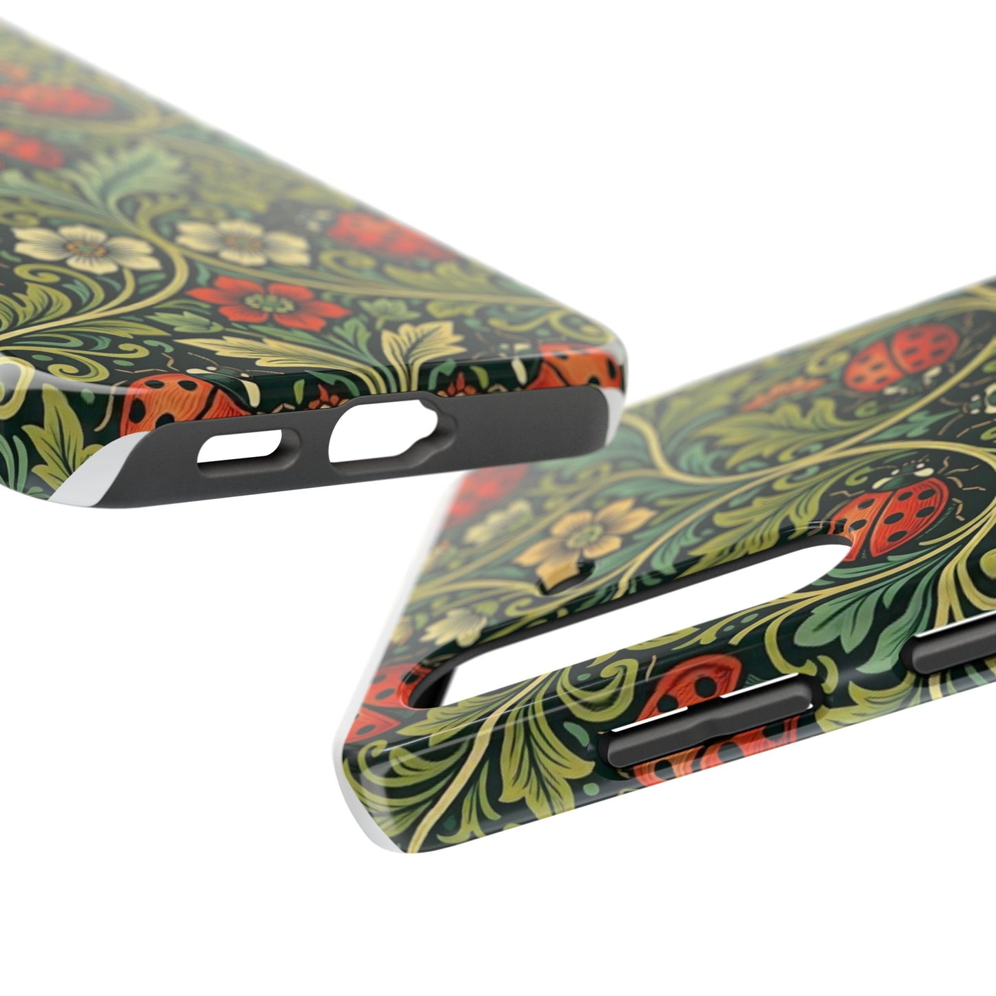 Vintage Floral Ladybug Tough Phone Case — Botanical Victorian Pattern