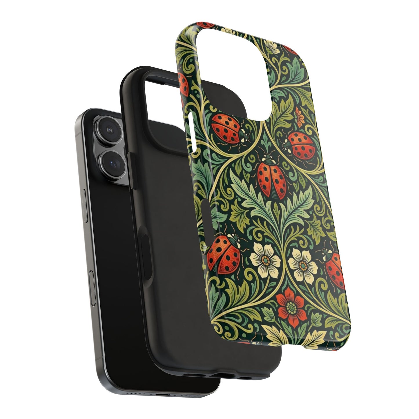 Vintage Floral Ladybug Tough Phone Case — Botanical Victorian Pattern