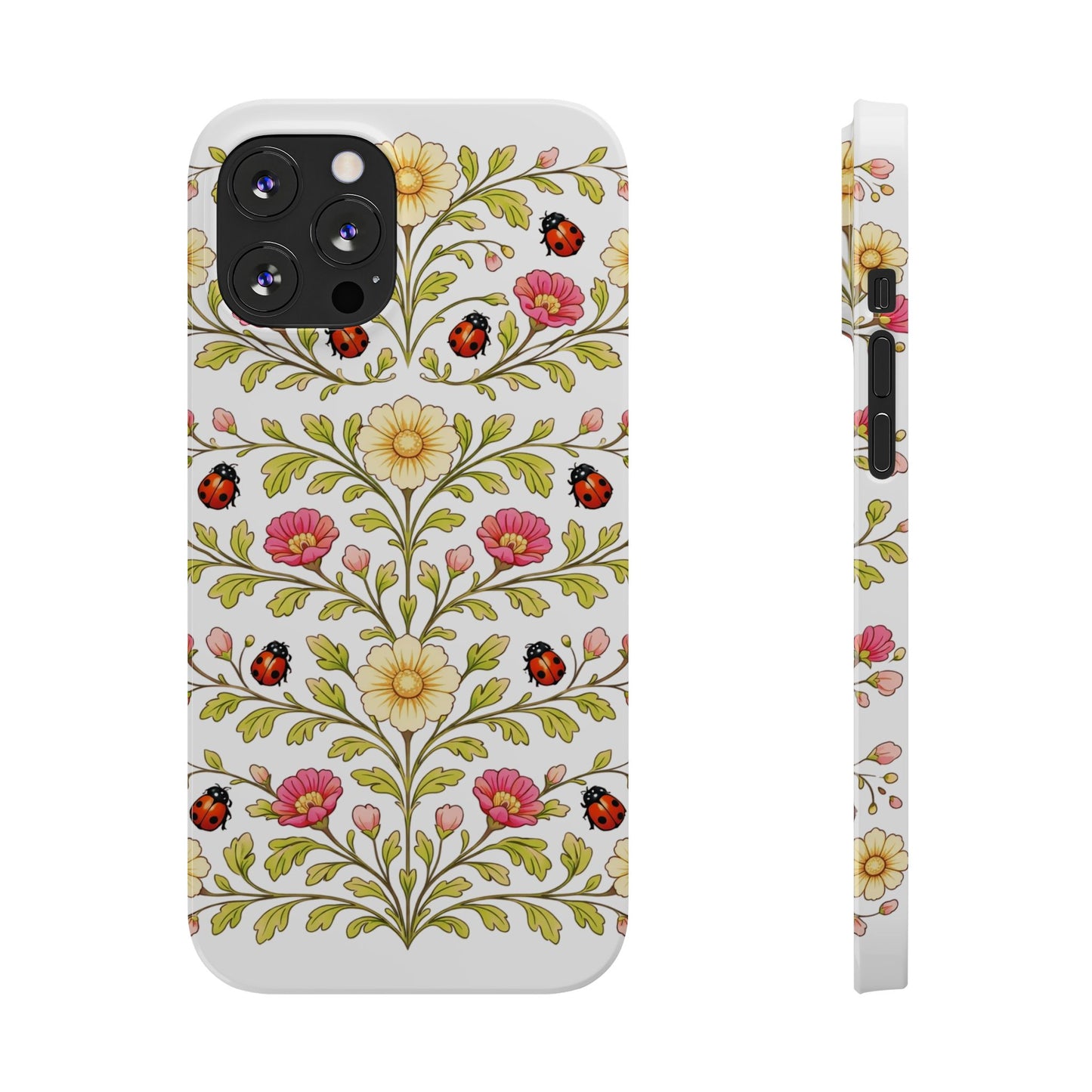 Floral Ladybug Slim Phone Case — Vintage Garden Pattern