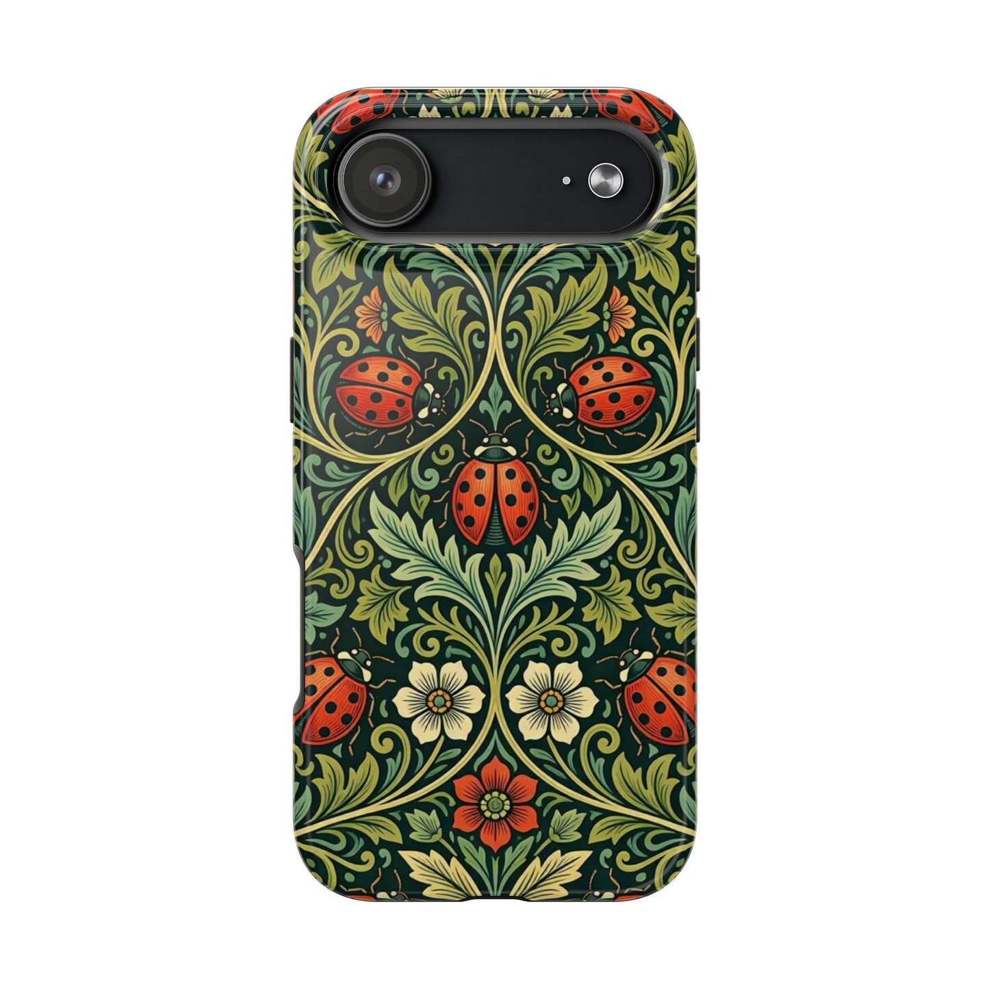 Vintage Floral Ladybug Tough Phone Case — Botanical Victorian Pattern