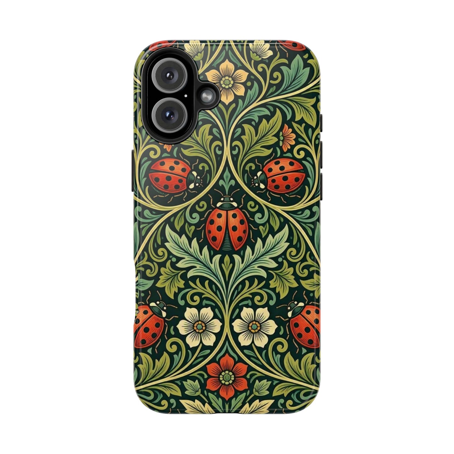 Vintage Floral Ladybug Tough Phone Case — Botanical Victorian Pattern