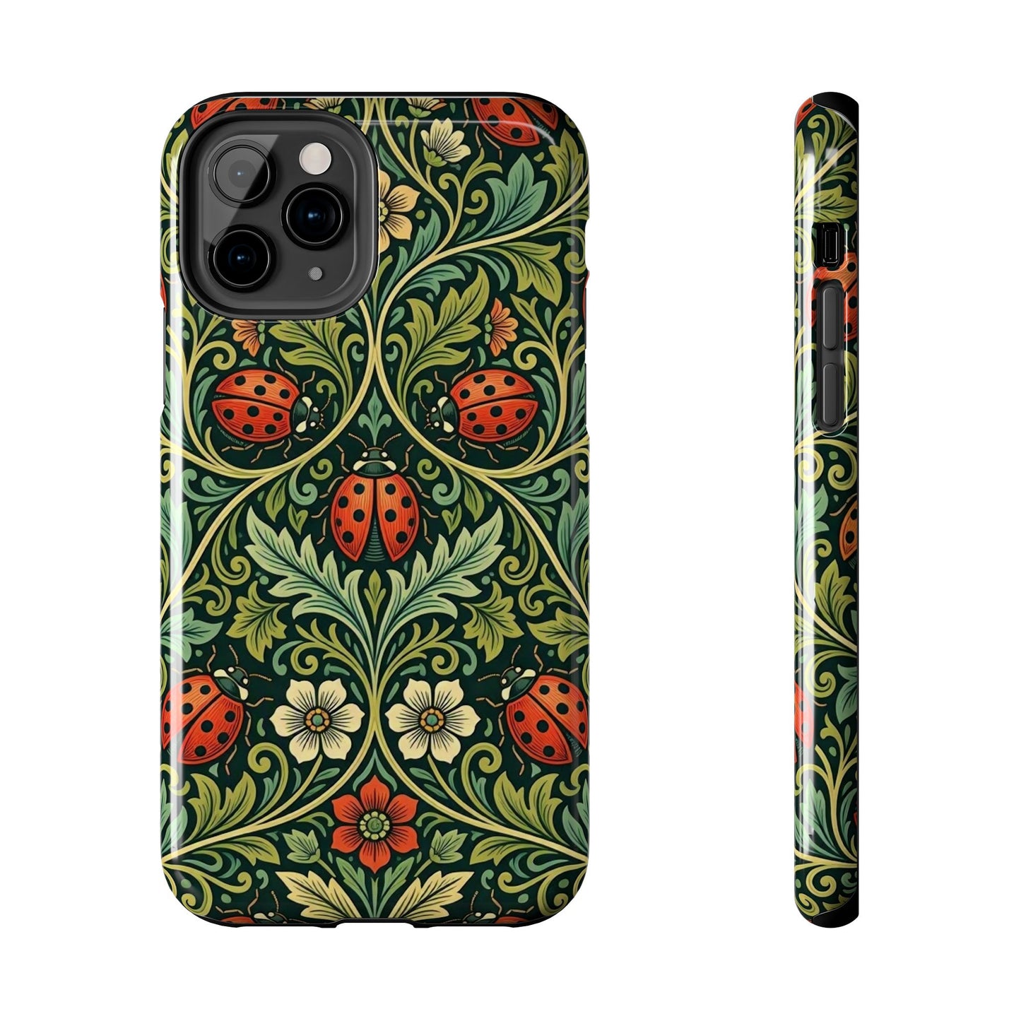 Vintage Floral Ladybug Tough Phone Case — Botanical Victorian Pattern