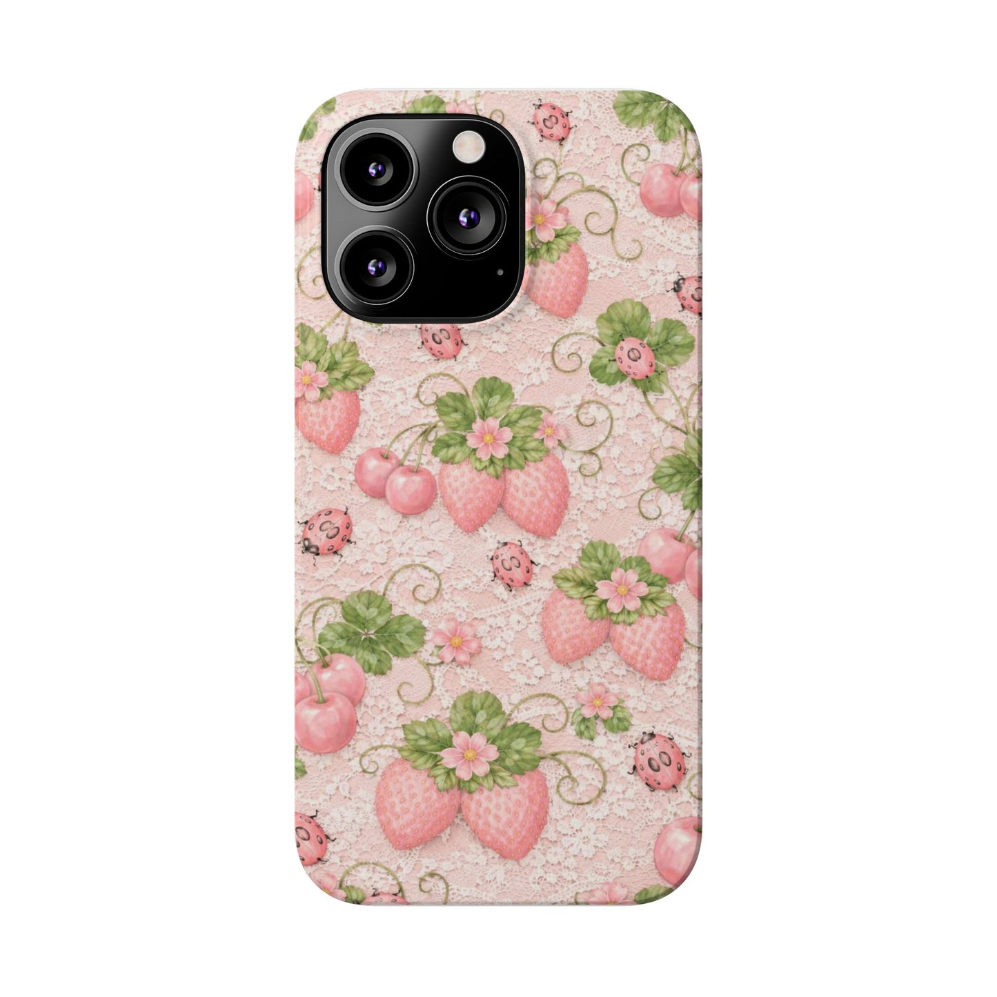 Strawberry Pattern Slim Phone Case — Vintage Pink Floral Fruit Design