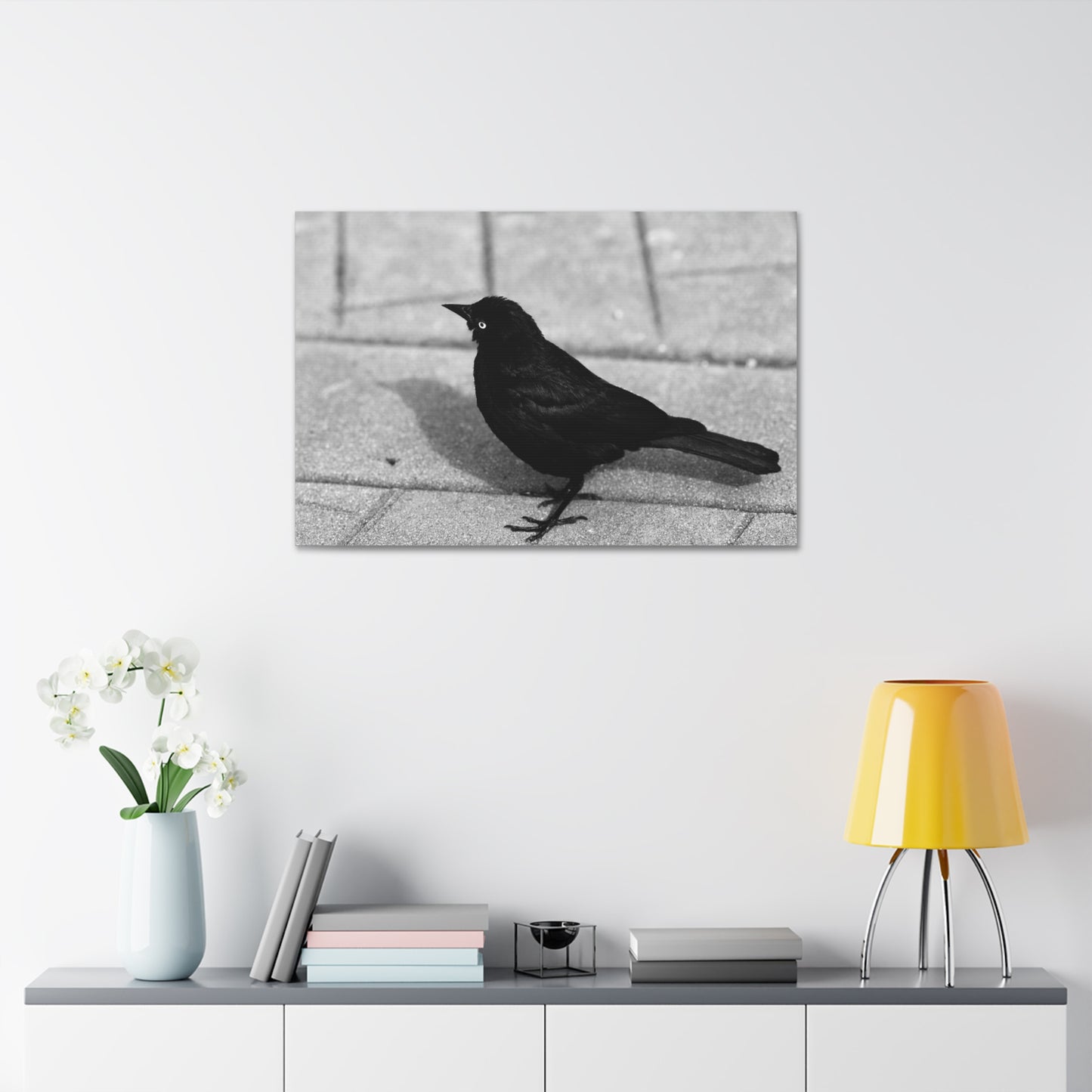 Blackbird Photo Canvas Stretched 1.5'' | Monochrome Bird Wall Art