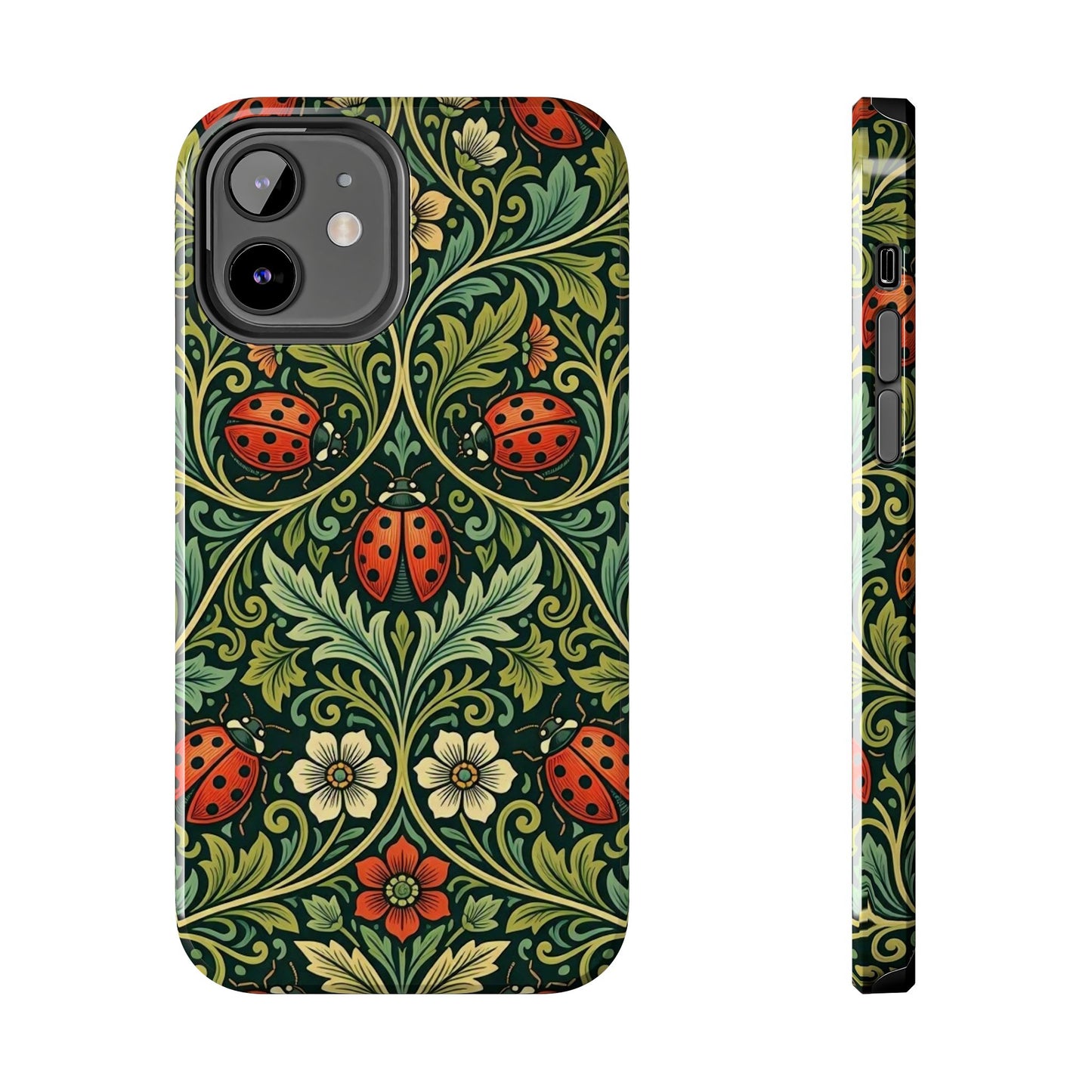 Vintage Floral Ladybug Tough Phone Case — Botanical Victorian Pattern