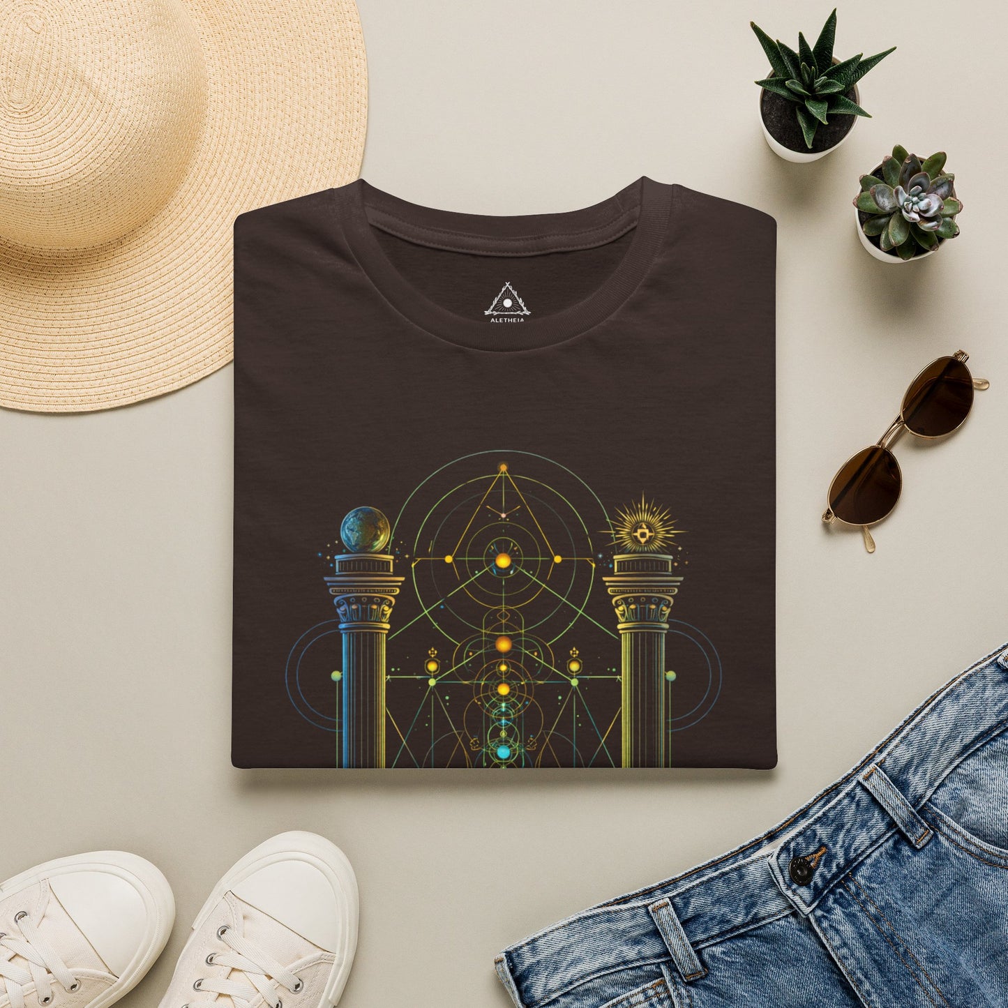 Mystic Pillars Geometry T-Shirt — Celestial Alchemy Graphic Tee