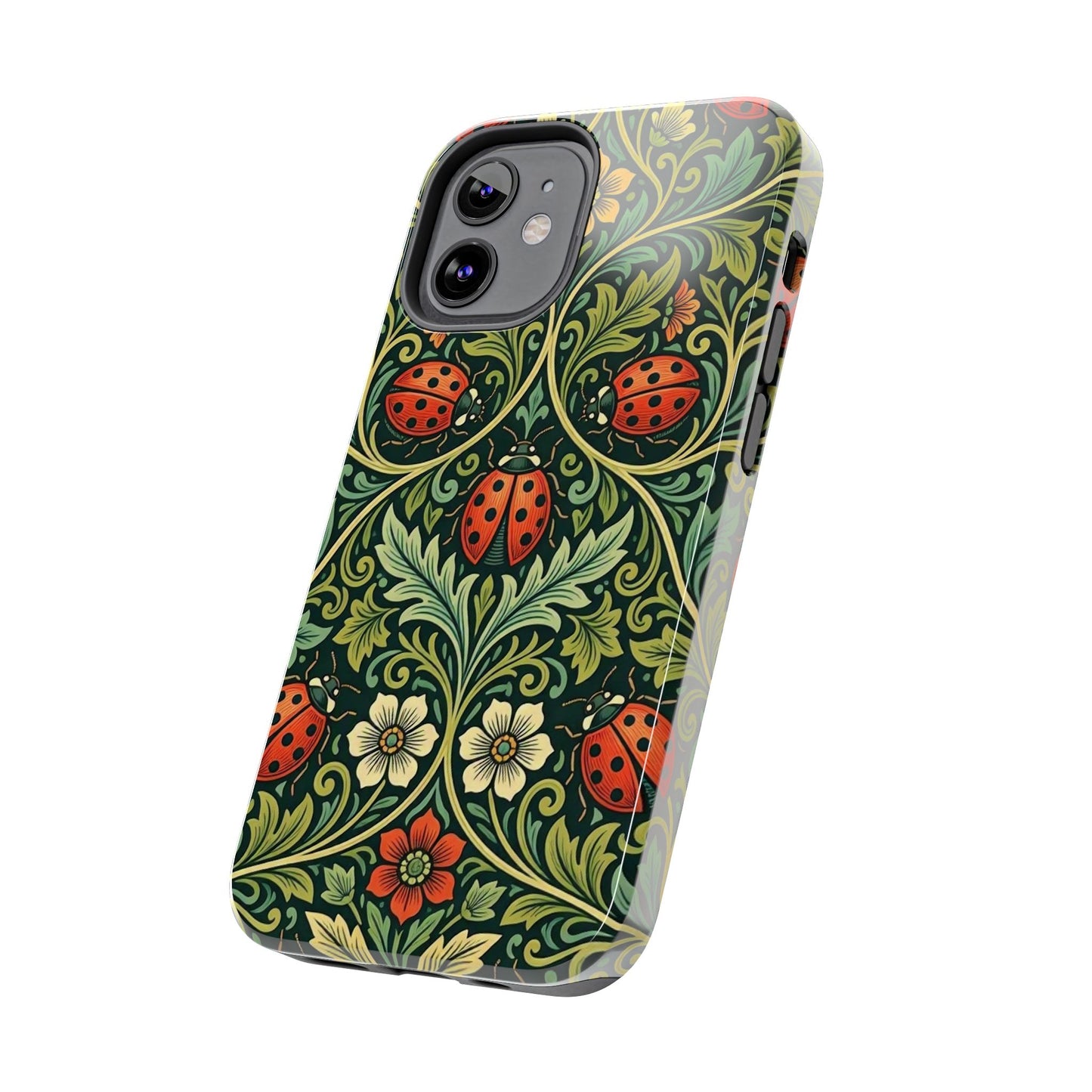 Vintage Floral Ladybug Tough Phone Case — Botanical Victorian Pattern