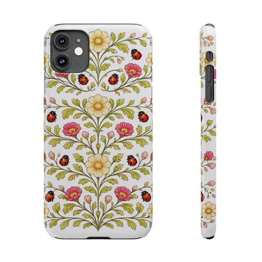 Floral Ladybug Slim Phone Case — Vintage Garden Pattern