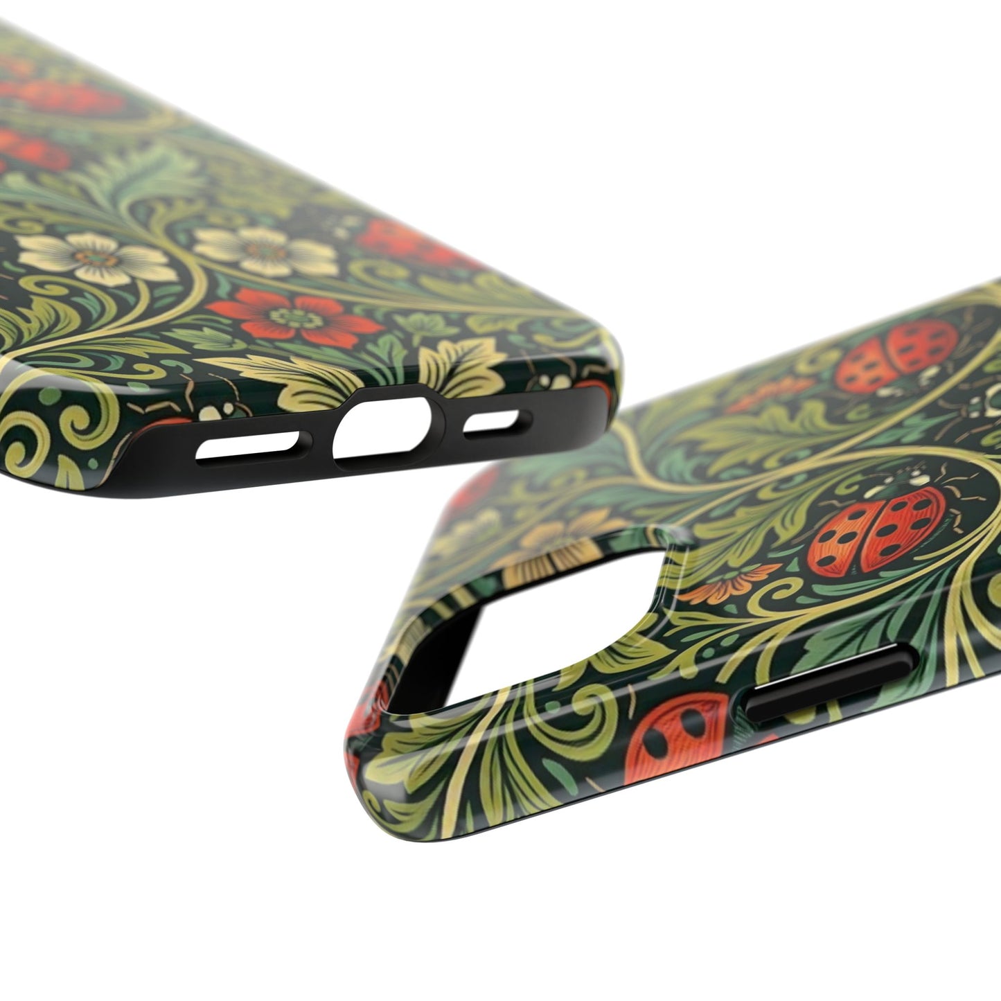 Vintage Floral Ladybug Tough Phone Case — Botanical Victorian Pattern