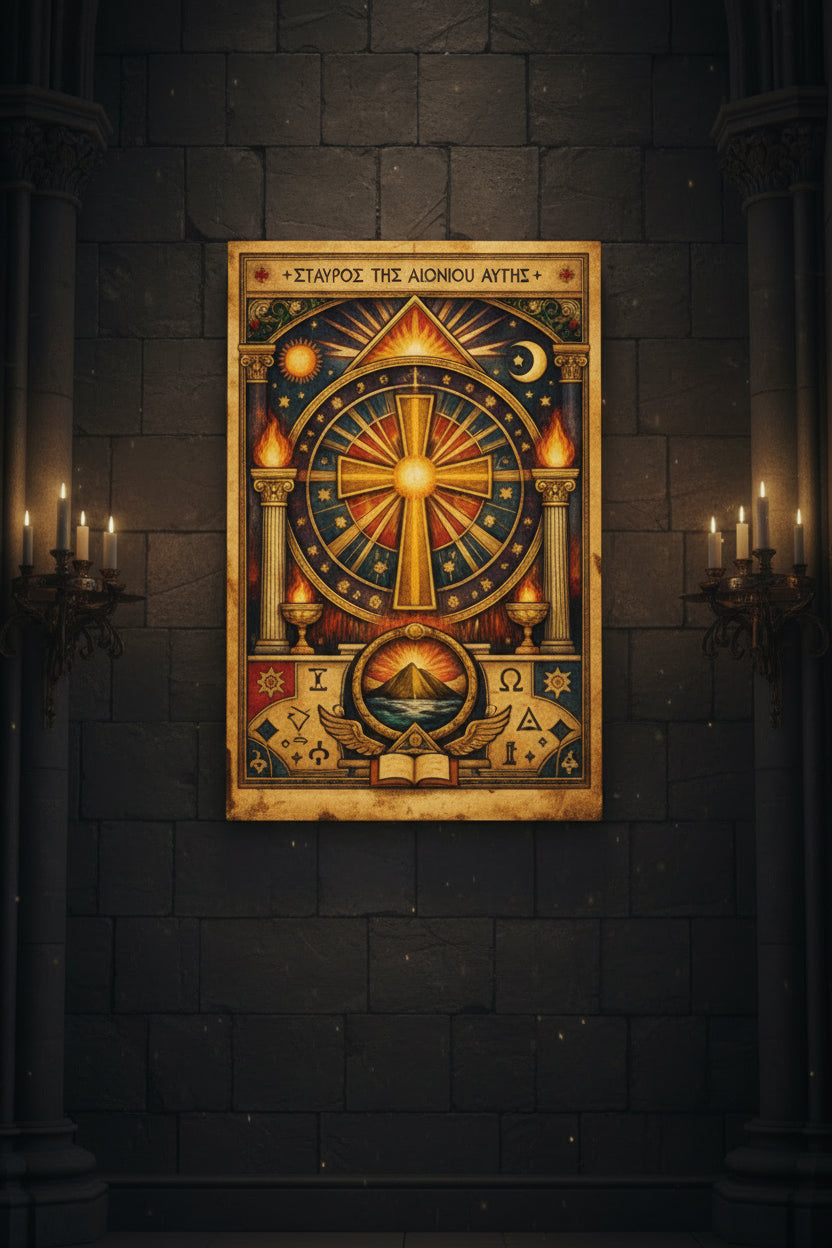 Religious Metal Art Sign — Ornate Cross Icon Wall Plaque