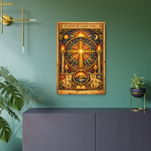 Religious Metal Art Sign — Ornate Cross Icon Wall Plaque