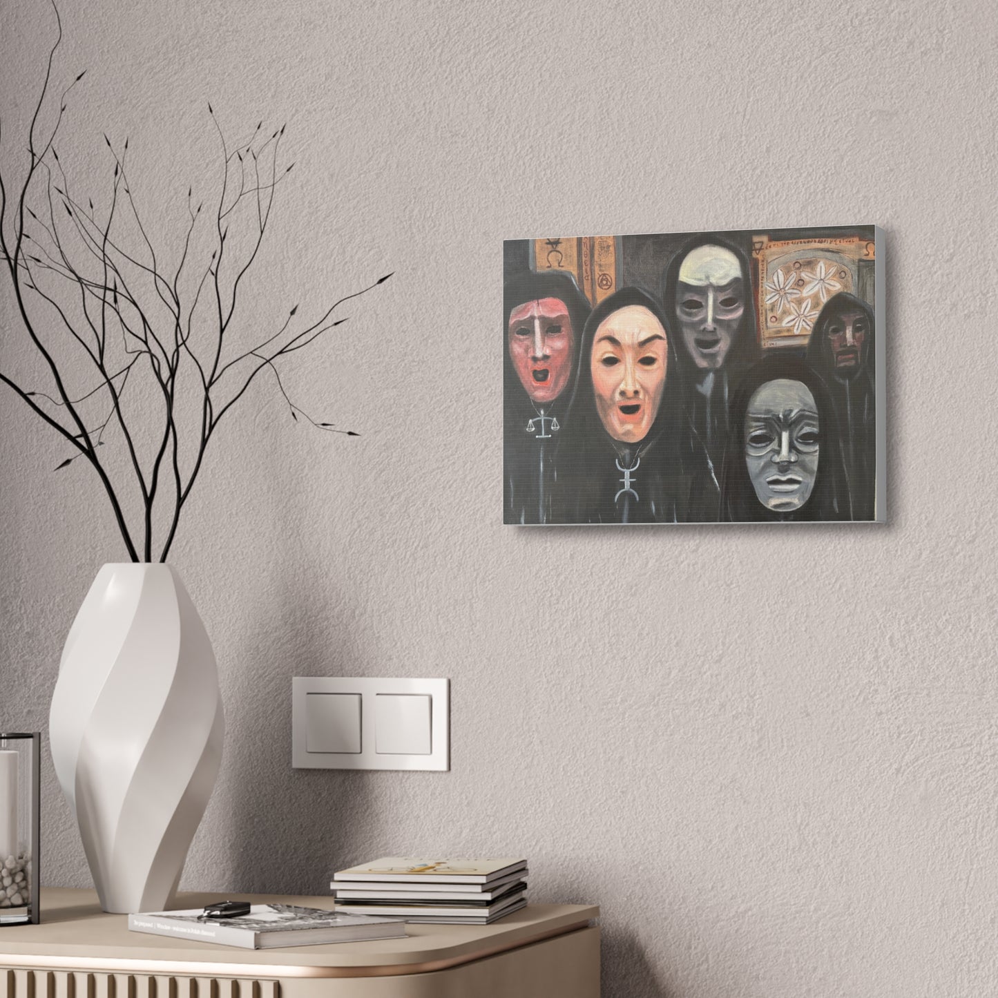 Masked Figures Canvas Stretched 1.5" | Dark Portrait Wall Art