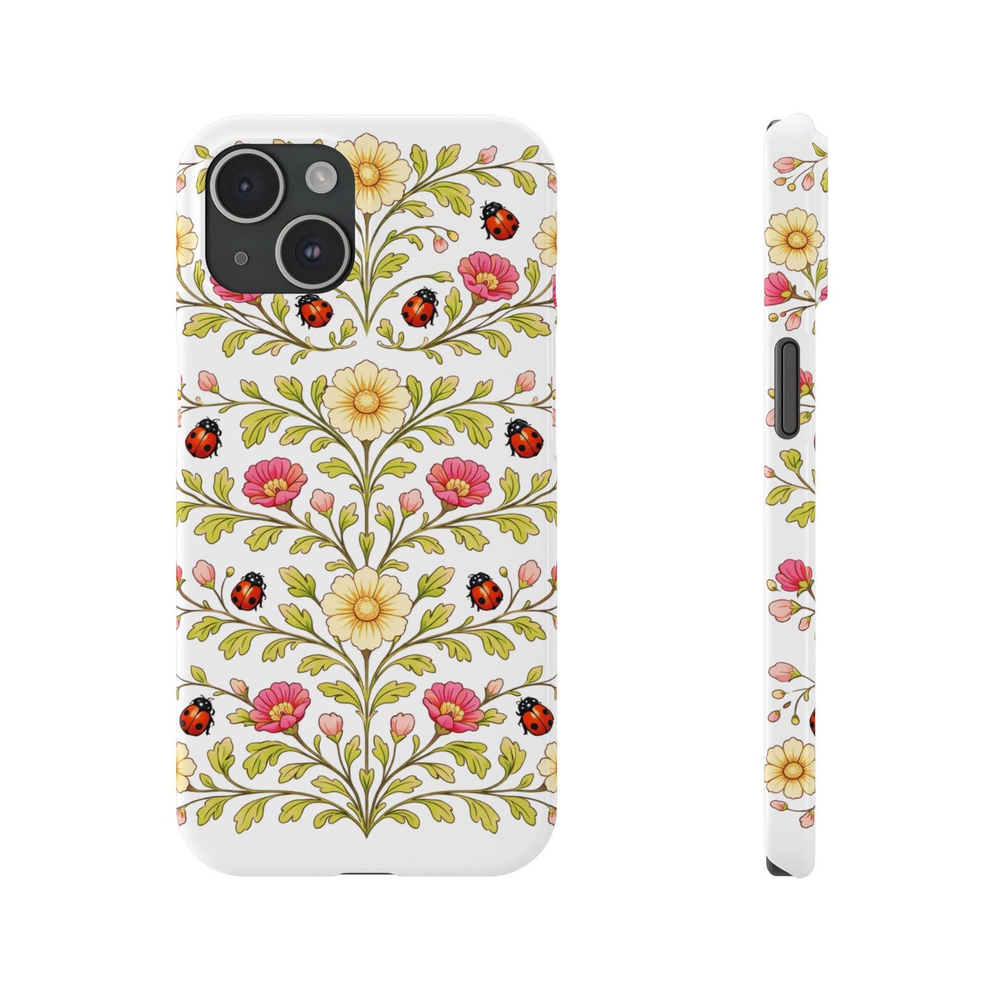 Floral Ladybug Slim Phone Case — Vintage Garden Pattern