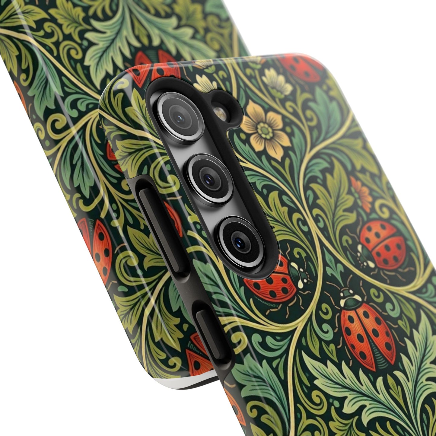 Vintage Floral Ladybug Tough Phone Case — Botanical Victorian Pattern