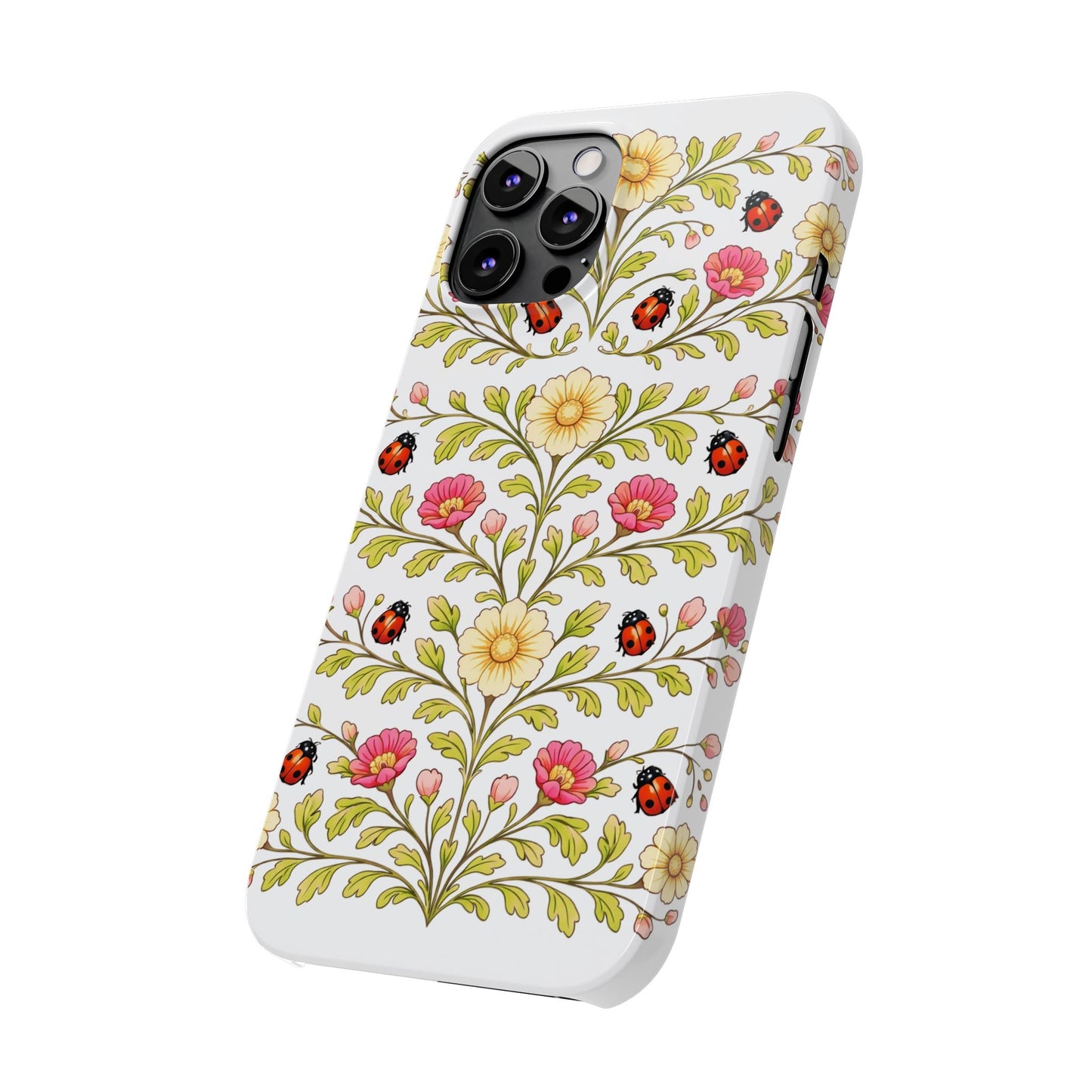 Floral Ladybug Slim Phone Case — Vintage Garden Pattern